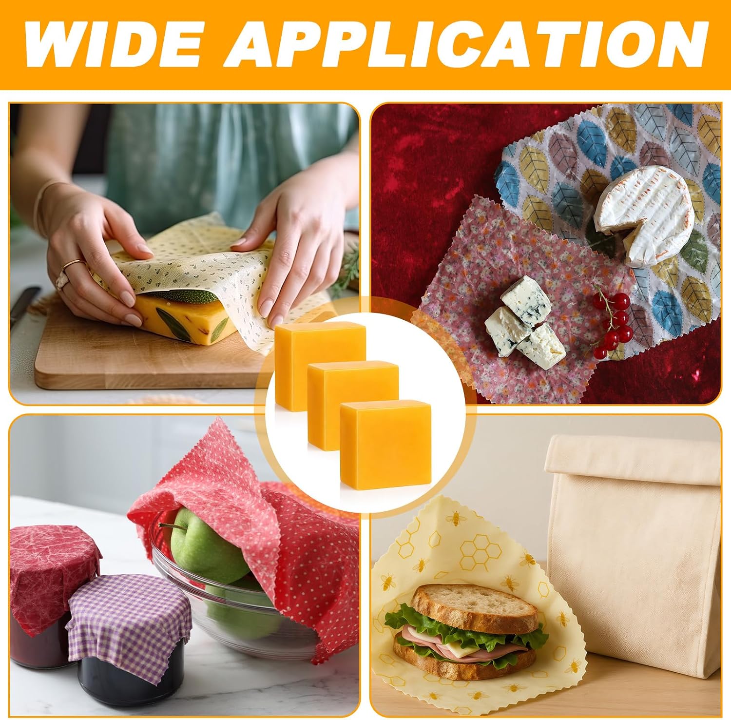 Conelist 3 Pcs Beeswax Block for DIY Beeswax Wrap Making Kit with Tree Resin, Coconut Oil Makes up to 20 Wraps Reusable Food Storage Wrap Beeswaxs for Homemade Food Wax Wraps Natural Ingredients, 150g