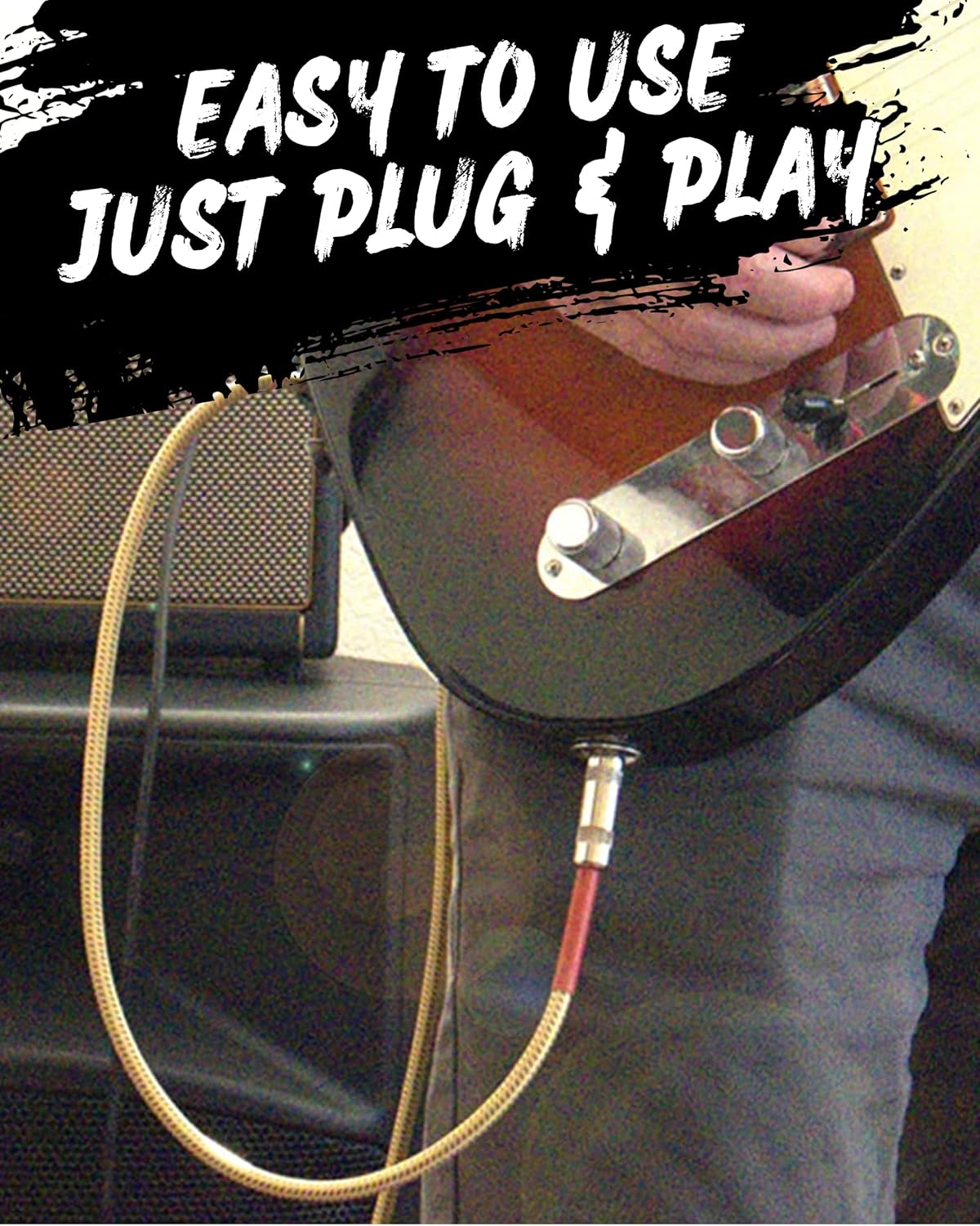 Guitar Cable Bundle - One 20ft Braided Red Cable + One 15ft Matte Black Straight Cable - 1/4 Inch Male to Male Inputs with a Right Angle Jack