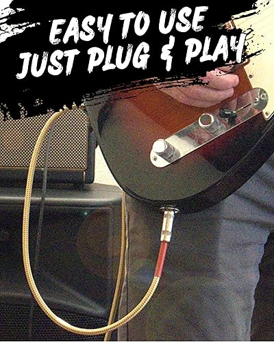 Miniatura 9 de Powered By Rock Cable de guitarra  Cable de instrumento de 10 pies para guitarras eléctricas y bajos, cable de 14 pulgadas con conector de ángulo