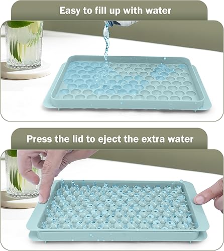 Miniatura 4 de CKE - Mini bandeja para cubitos de hielo, paquete de 4 bandejas redondas para moldes de hielo, 104 cubos de guijarros pequeños, bandeja de hielo