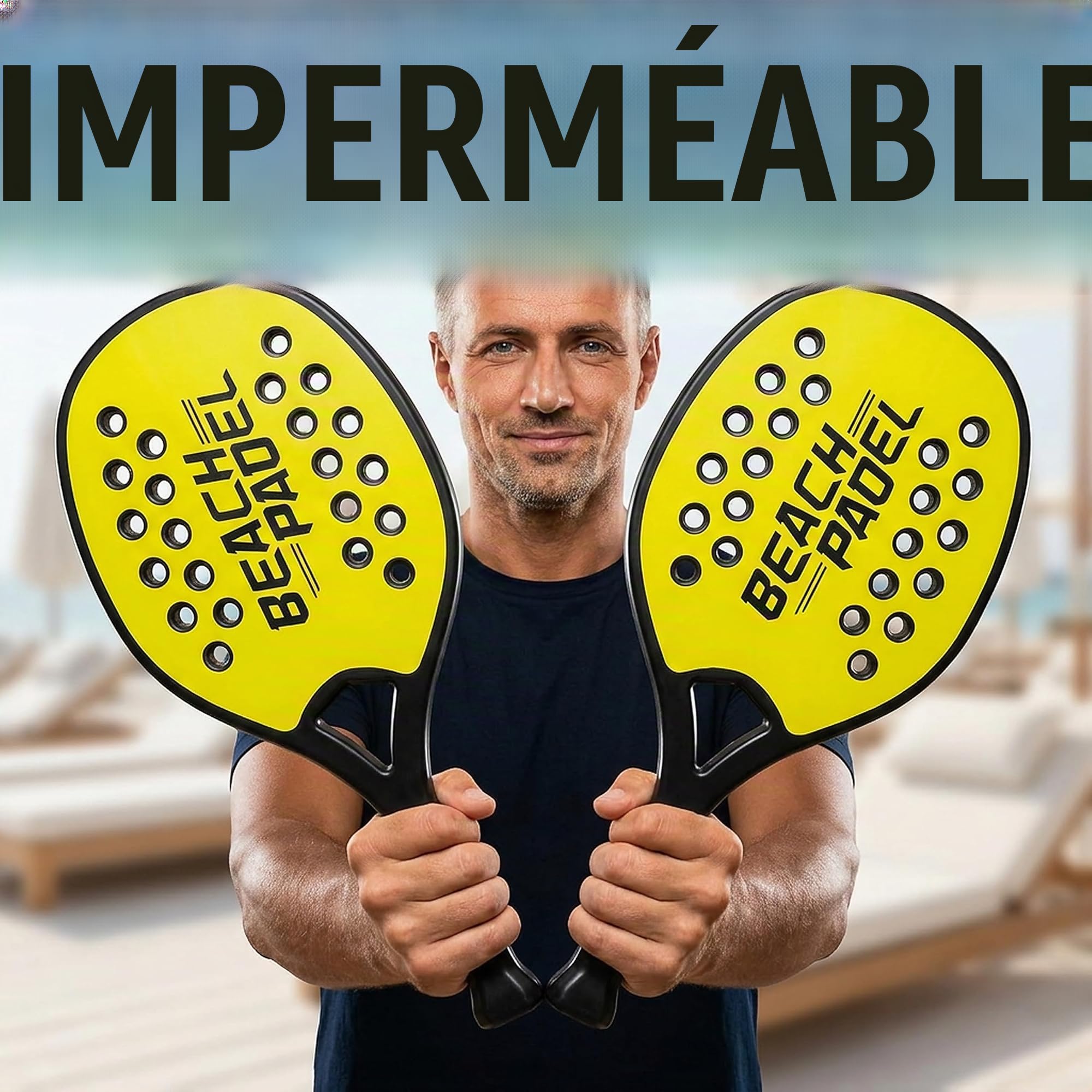 Paire de raquettes de plage pour padel et tennis de plage avec balle souple Set de bois pour la mer, la plage, la piscine, la mer, le jardin, raquettes de plage imperméables