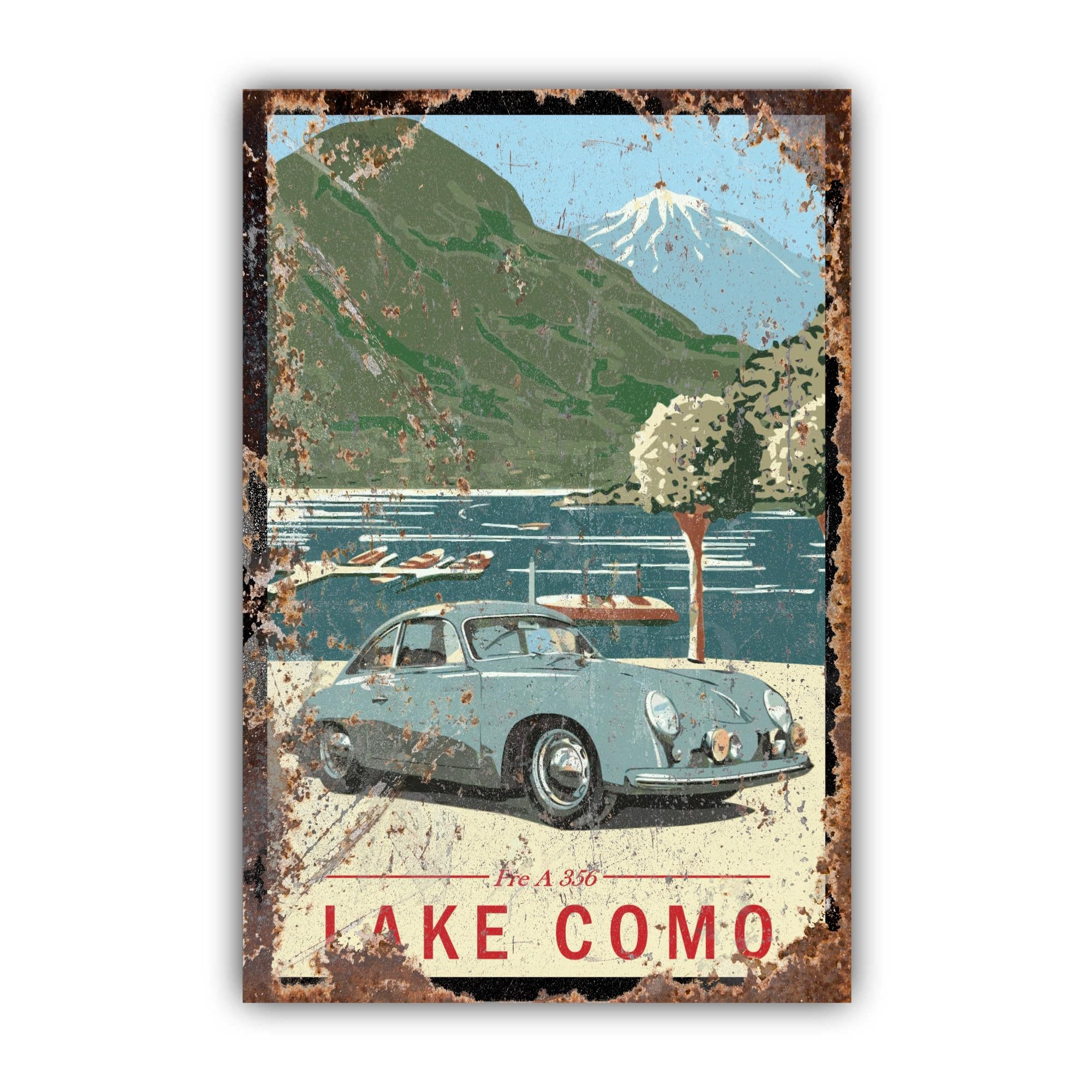 Targa metallica Lago di Como Italia (invecchiato, 60 x 42 cm)
