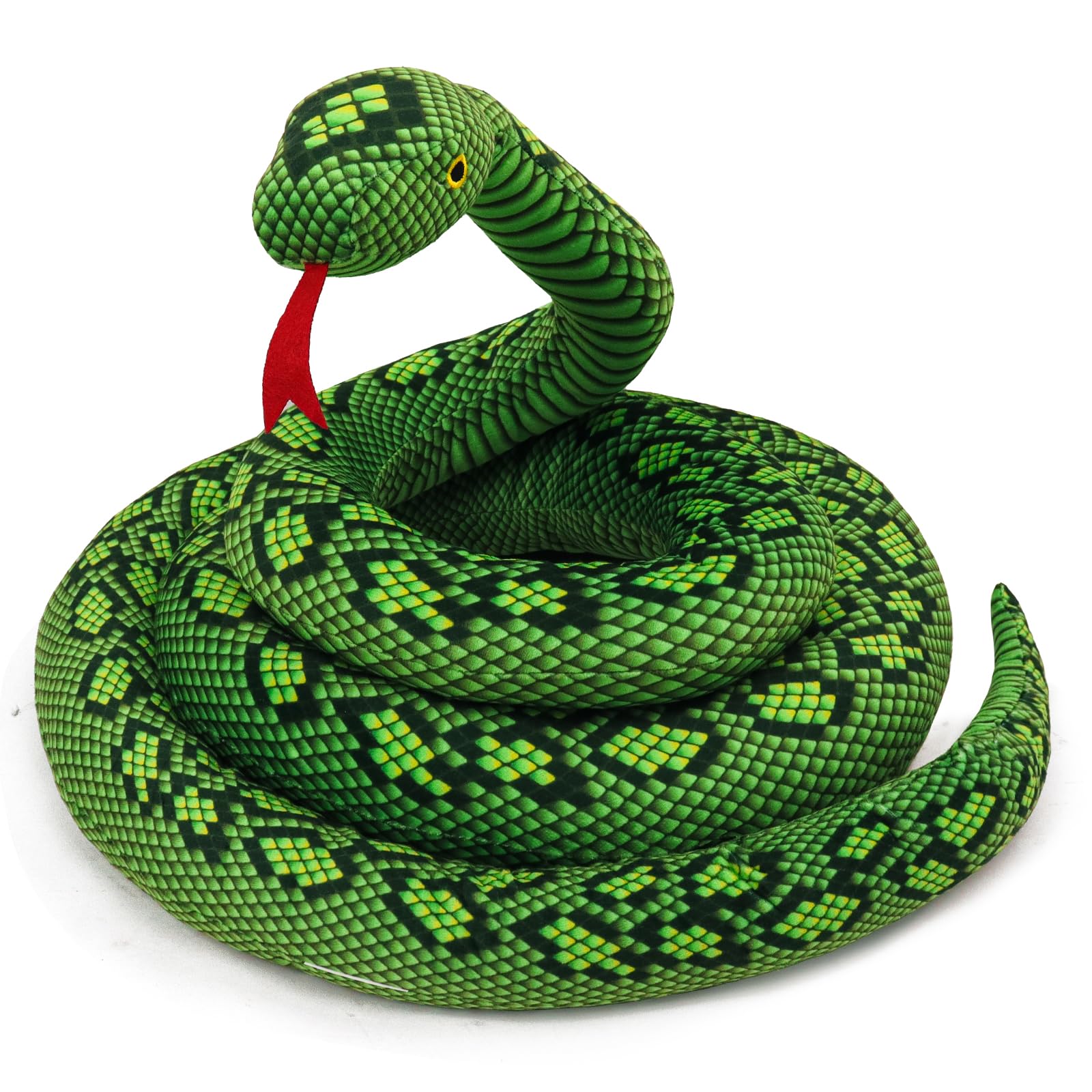7 Foot Giant Snake Plush Toy - Realistic Reticulated Python Stuffed Animal For Pranks & Decor