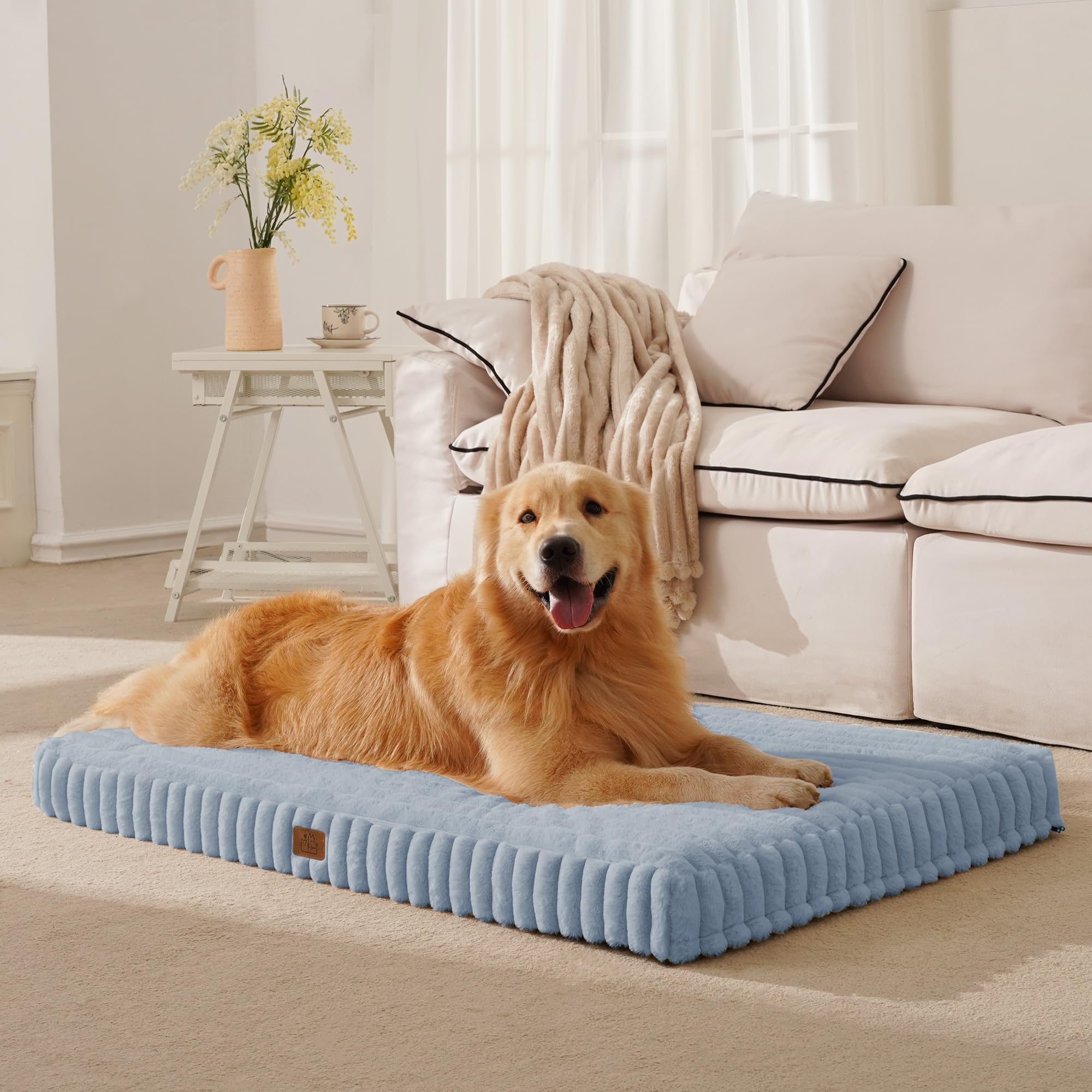 DOPEDIO Dog Bed Blue L, Waterproof Removable Cover,Calming Crate Mattress with Anti Slip Bottom,Soft and Warm — image 1