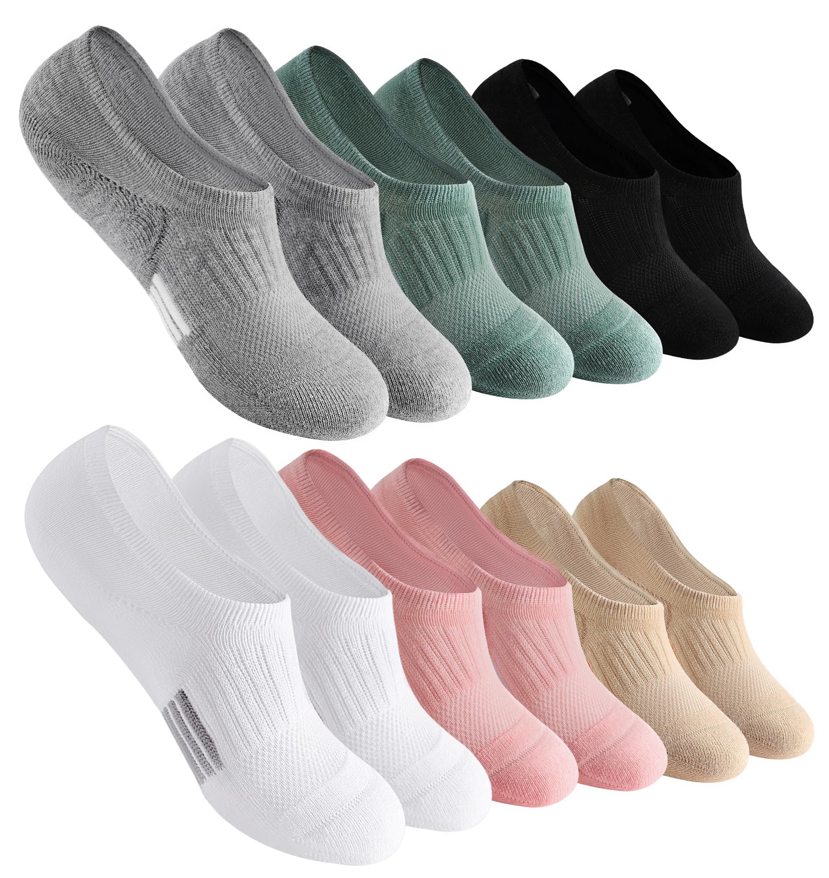 Bevigorio No Show Socks - Womens Athletic Non Slip Cushioned Low Cut Socks - Invisible Footies - 6 Pairs