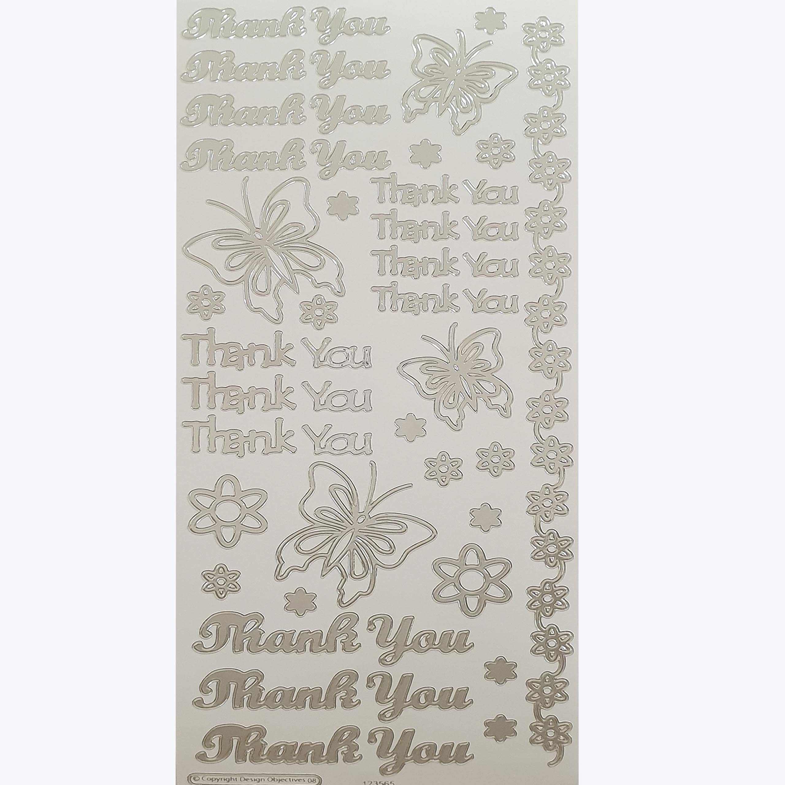 Pebble Eleven Assorted,Silver Premium Butterfly Outline Sticker Sheet - Assorted Self Adhesive Butterflies (Thank You, Silver)