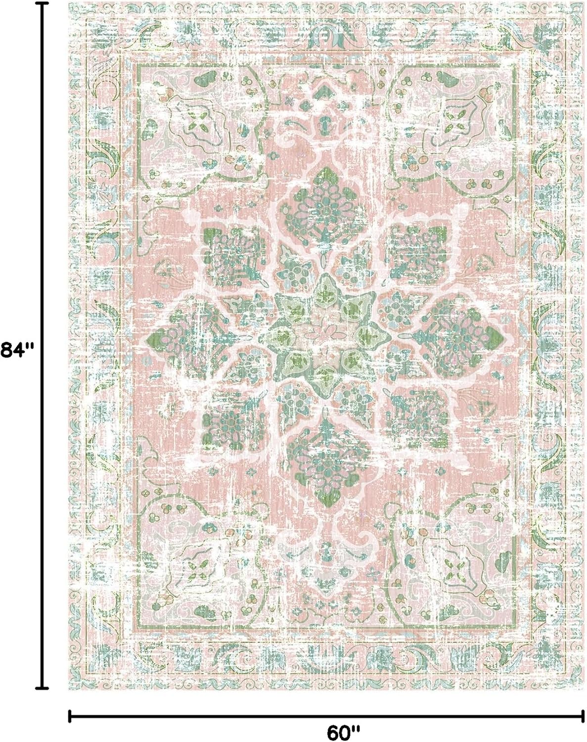 Vhong Boho Area Rugs Vintage Washable Neutral Modern Dusty Pink and Green 5x7 Non Slip Carpet for Nursery Living Room Dining Room Bedroom Farmhouse Girls'Room