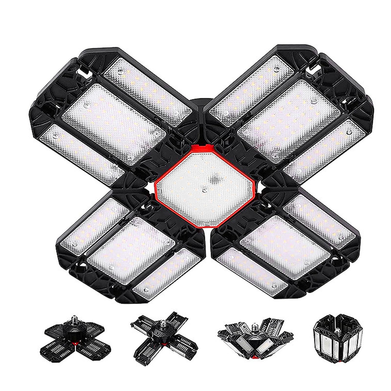 Yeqqzq LED Garage Light,180W Deformable Garage Ceiling Lights,20000LM, 12 Adjustable Panels, E26/E27 Shop Lights for Basement, Barn, Workshop,High Bay Light ﻿