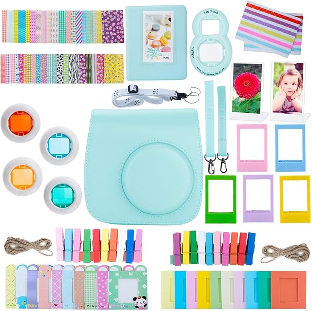 ZWOOS 13-in-1 Accessories Kit for Fujifilm Instax Mini 8 / Mini 9, Camera Case for Instax Mini 8/ Mini 9(Ice Blue)
