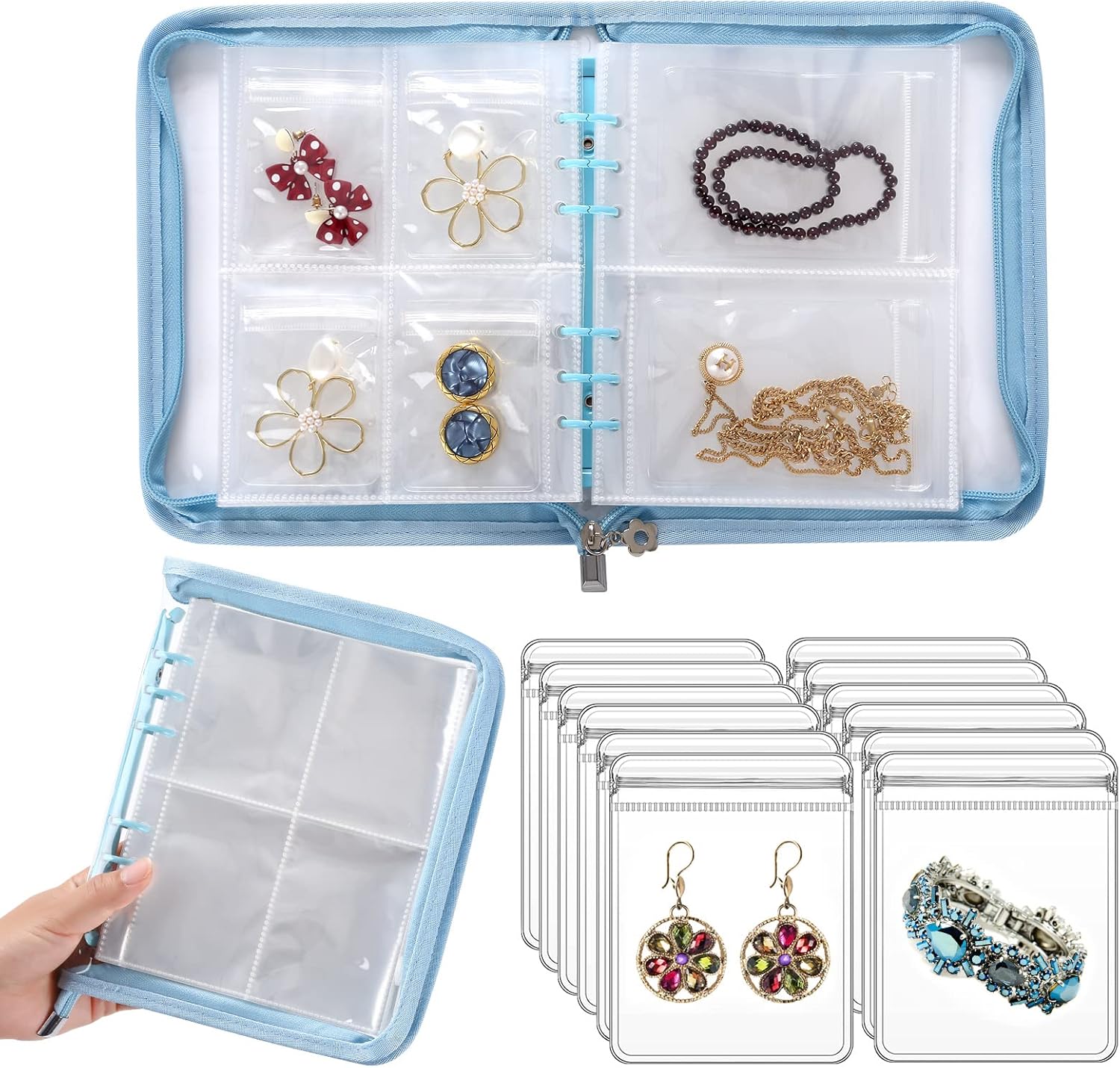 Transparent Jewelry Storage Book with Pockets Portable