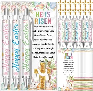 Ceenna 144 Pcs Easter Gifts Bulk Include Happy Ballpoint Pens Gold Cross Pins Christian Blessing Bookmarks, Easter Party Favors for Office Coworkers Friends