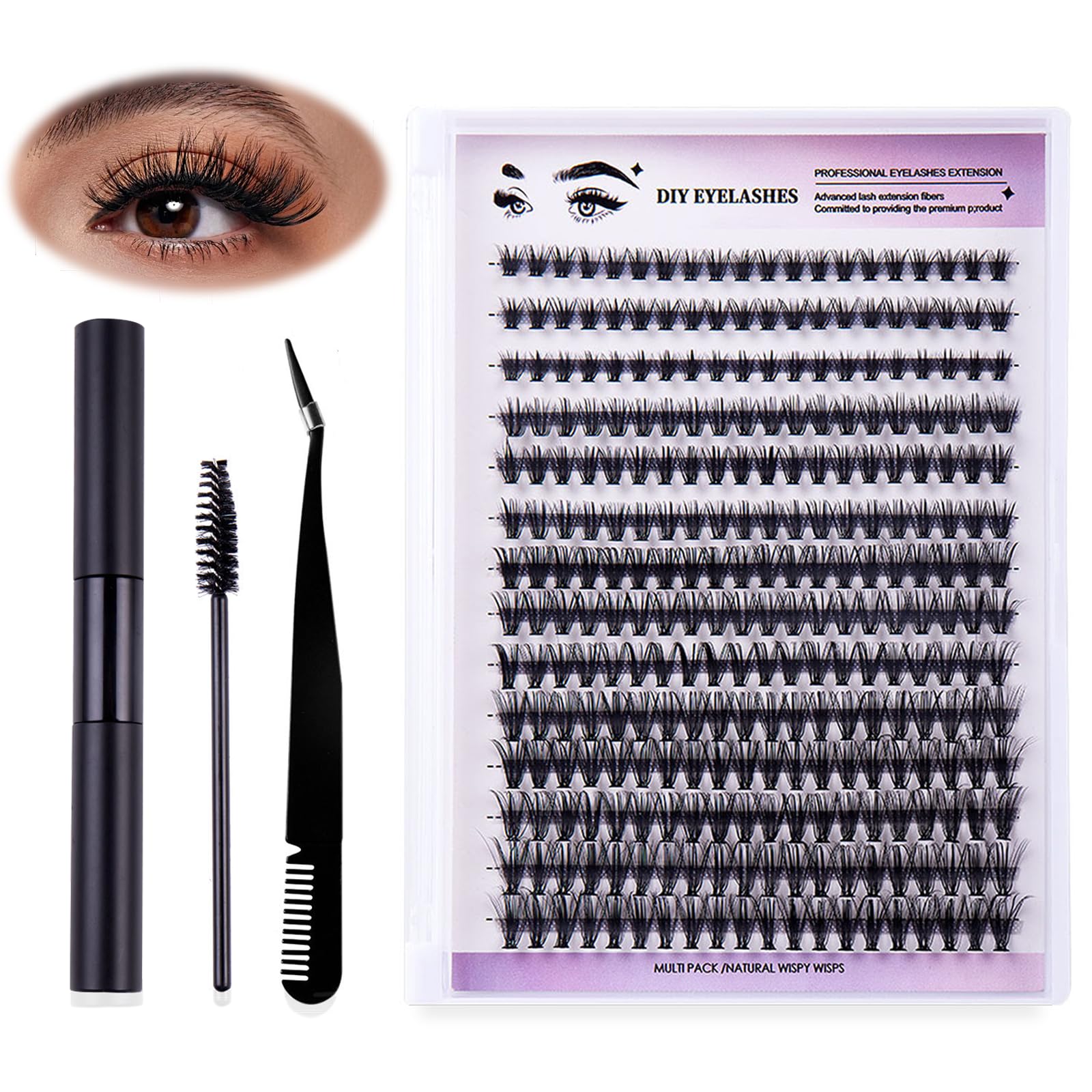 INNAL 283 Pcs Kit de Pestañas Postizas Individuales Kit Pestañas Pelo a Pelo Natural D Curl 30D 8-16mm Lash Kit Extensiones de Pestañas Cluster Lashes con Bond and Seal Pinzas DIY Lash Extension Kit