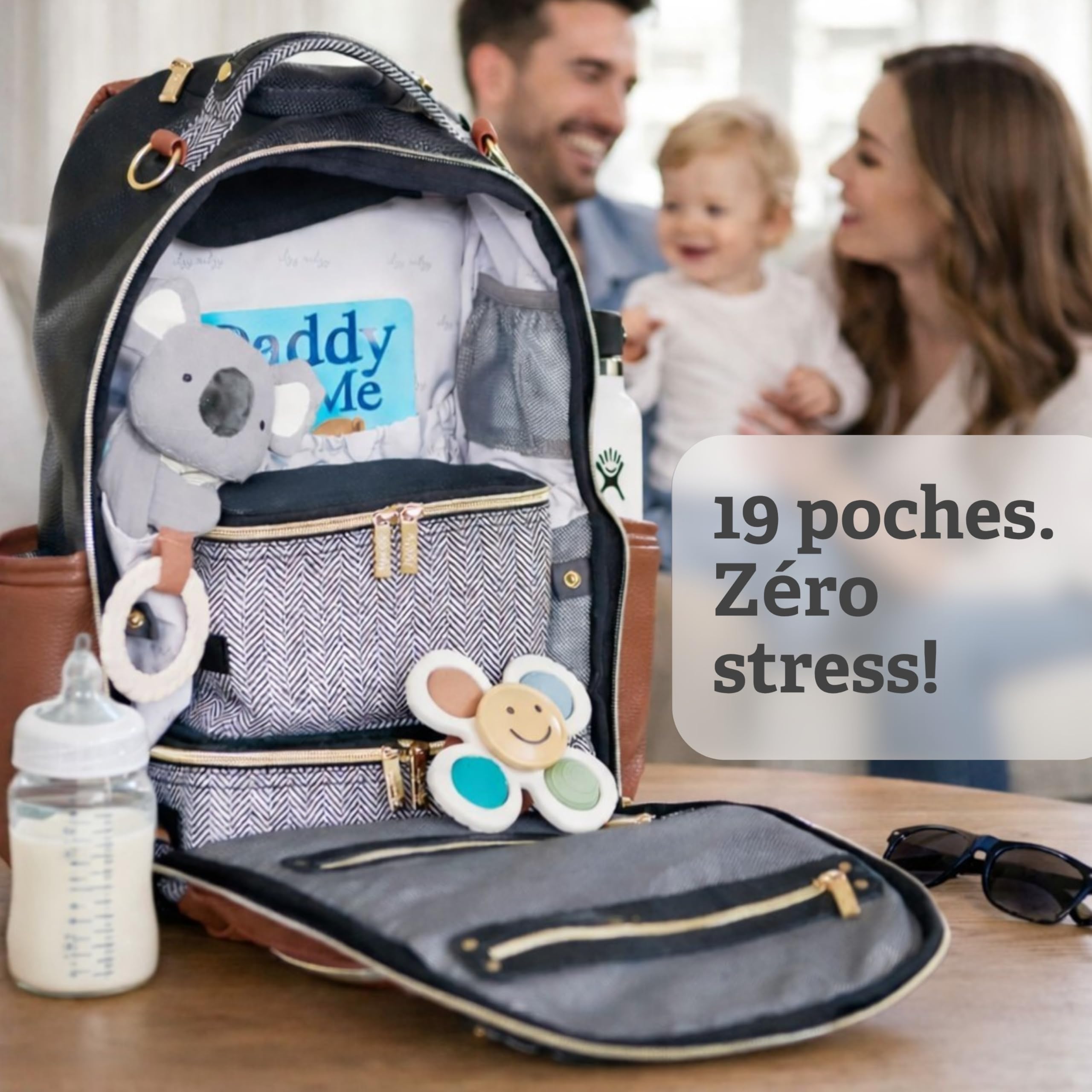 Itzy Ritzy Sac à Dos à Langer | Grand Sac à Couches avec Tapis | Assez grand pour leur monde, organisé pour le vôtre | 19 Poches, Porte-Biberons Isothermes, Attaches Poussette | Café et Crème