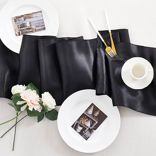 Miniatura 4 de 12 caminos de mesa de satén negro de 12 x 108 pulgadas, elegante y suave, decoración de mesa de tela sedosa para decoración de boda, banquete de