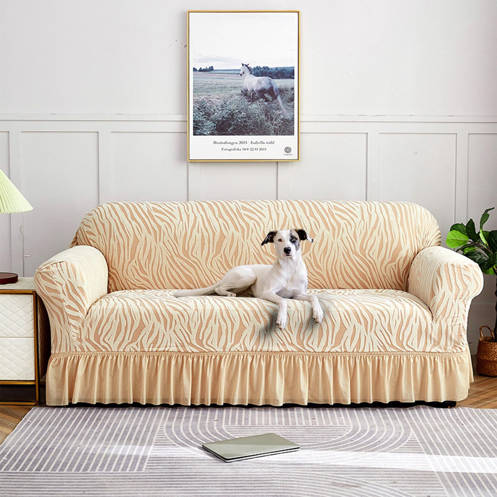 Housse de canapé animaux beige anti-griffures pour 2 places