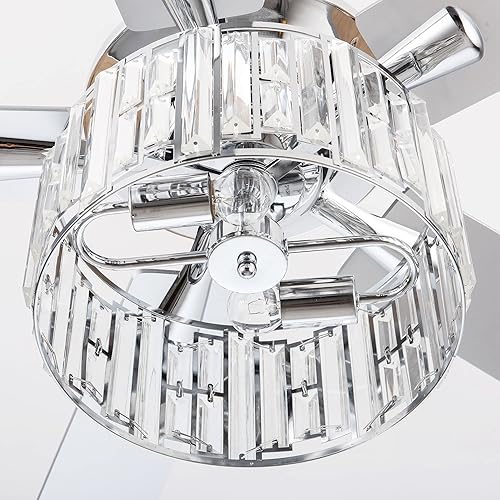 Miniatura 7 de Parrot Uncle Ventiladores de techo con luces y control remoto, ventilador de techo de 52 pulgadas con luz para dormitorio, lámpara de cristal para