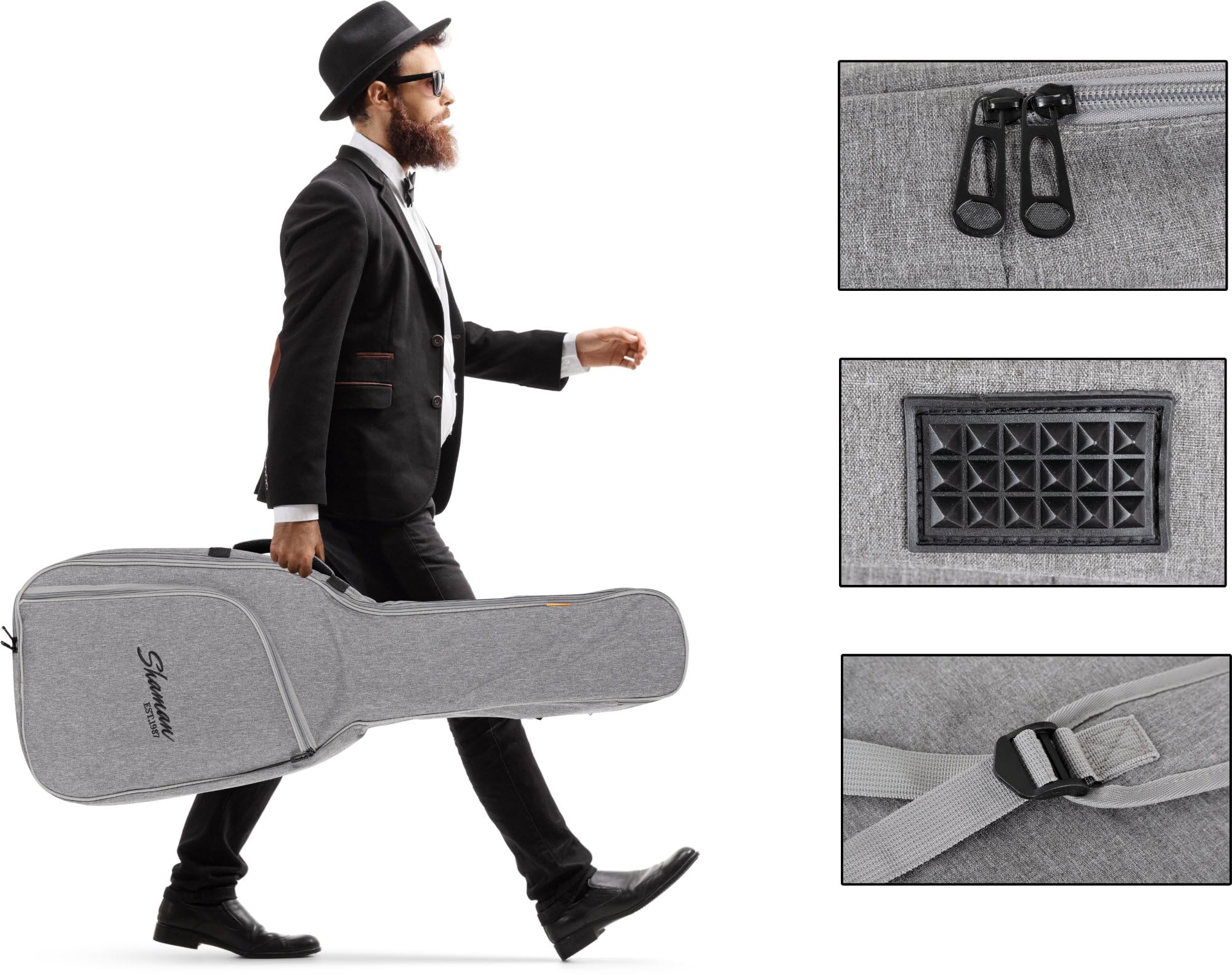 Shaman KGB-103 GY Premium-Line Funda para Guitarra clásica, Exterior Resistente al Agua y desgarros, Correas Mochila Acolchadas Ajustables, Bolsillo Frontal y asa Reforzada.