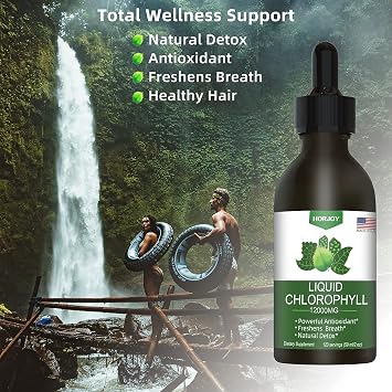 Chlorophyll Liquid Drops - 100% Natural Energy Booster and Immune Support - Internal Deodorant and Detox - Altitude Sickness Relief - Fast Absorption, Vegan & Non-GMO - 120 Servings (Pack of 2)