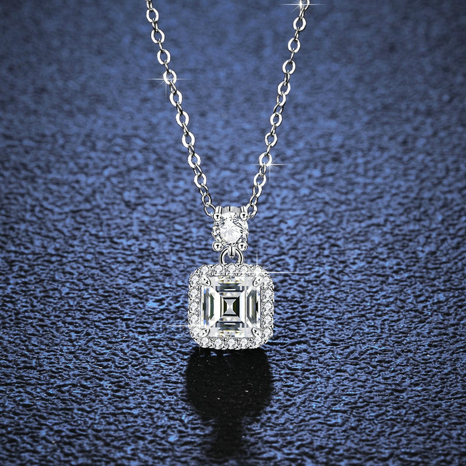 Collar para mujer de oro blanco 750 585 375 de oro auténtico, cadena colgante cuadrado de moissanita, 1 ct, collar de boda para mujer