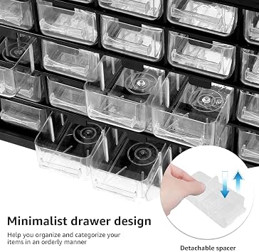 25 Drawers Stackable Storage Cabinet with 50 Removable Dividers, 29.3x 22.5x 12.3cm Desk Organizer with Drawers, Clear Desk Drawer Storage Box Tabletop Storage Organization Box for Hardware Craft