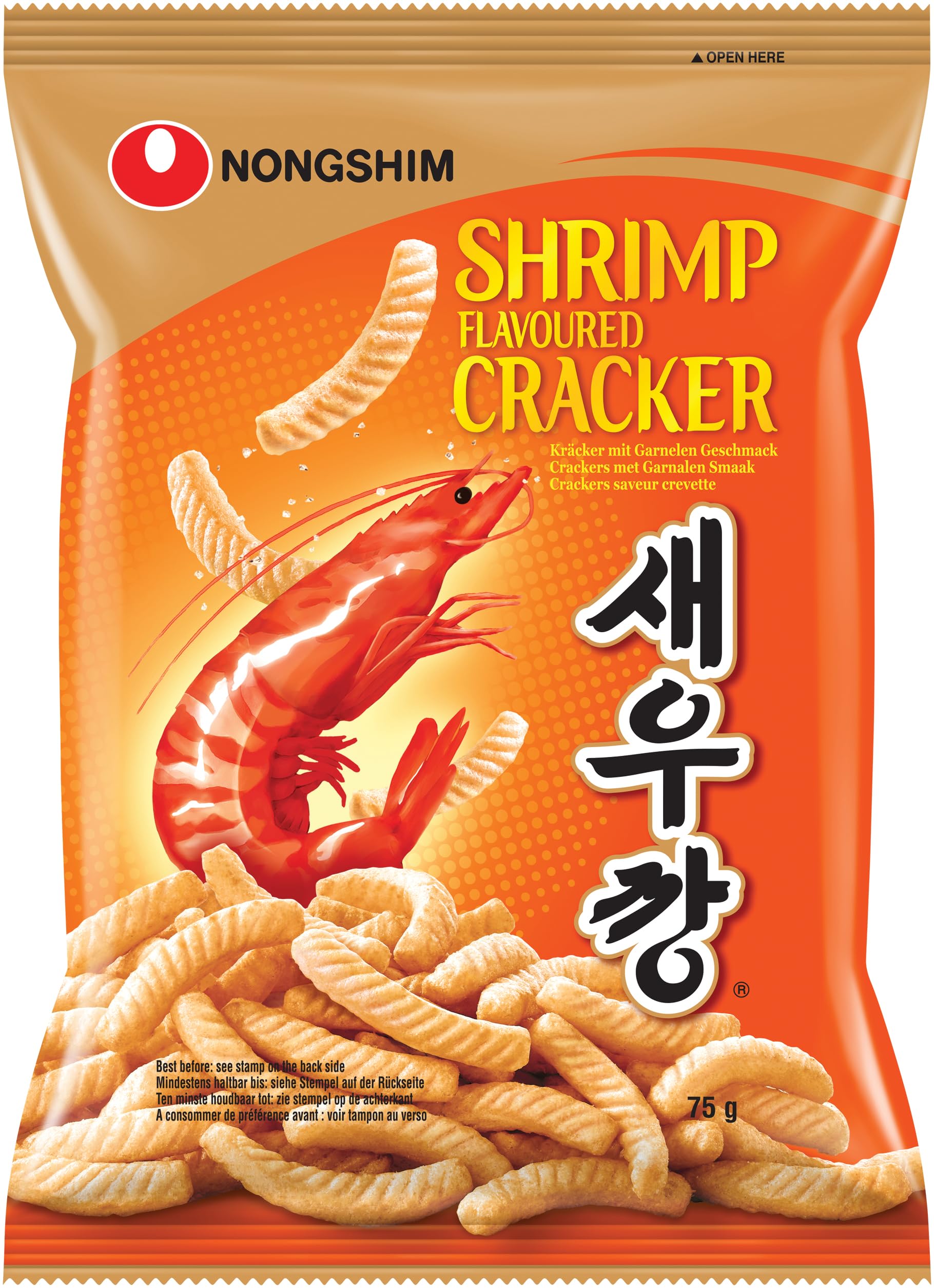 Nong Shim Shrimp Cracker – Knusprige Krabbencracker - koreanische Knabberei für jeden Tag – 1 x 75g