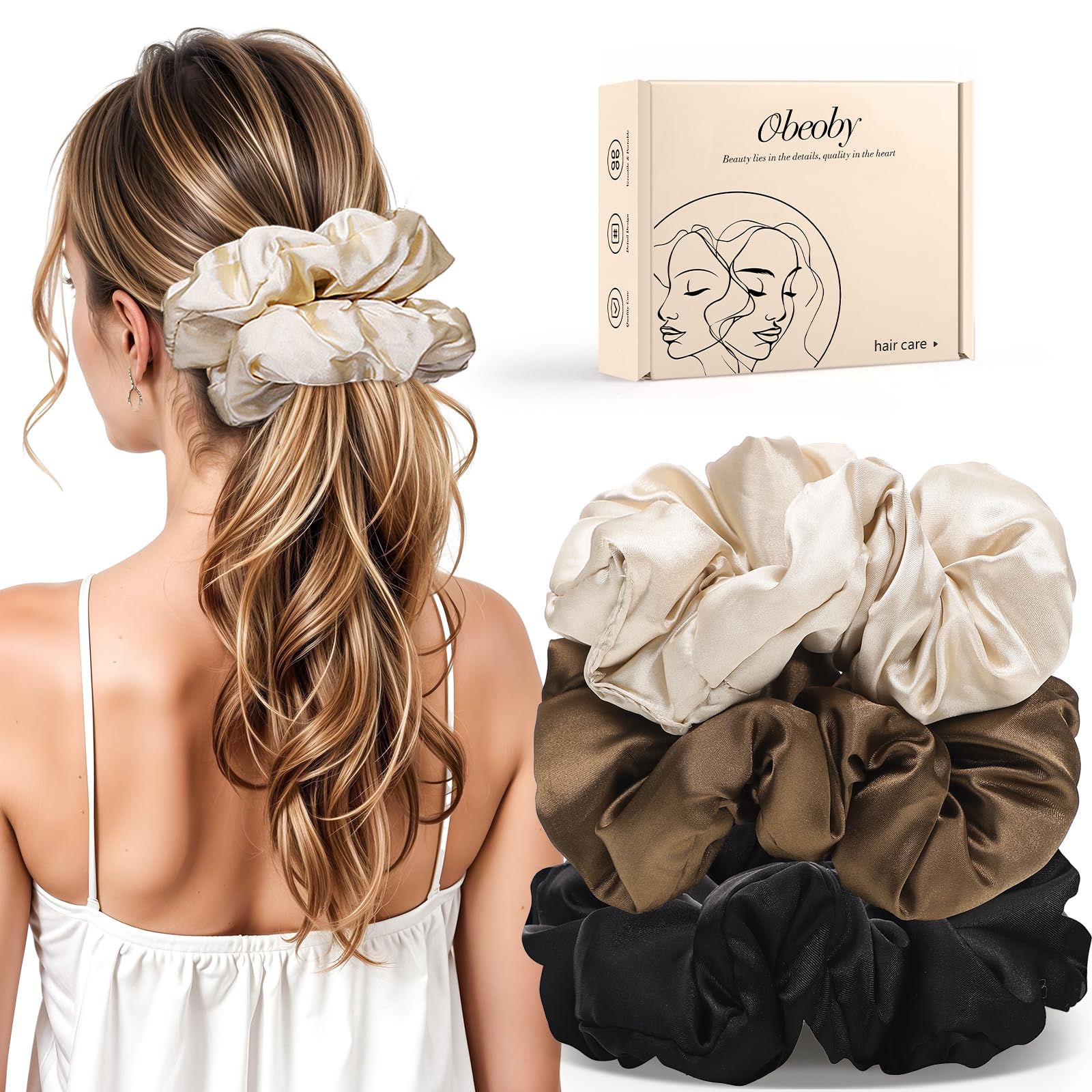 3Pcs Large Satin Hair Scrunchies, 6Inch Pillow Satin Scrunchies for Thick Curls Gifts for New Mom No Damage Sleepy Hair Tie