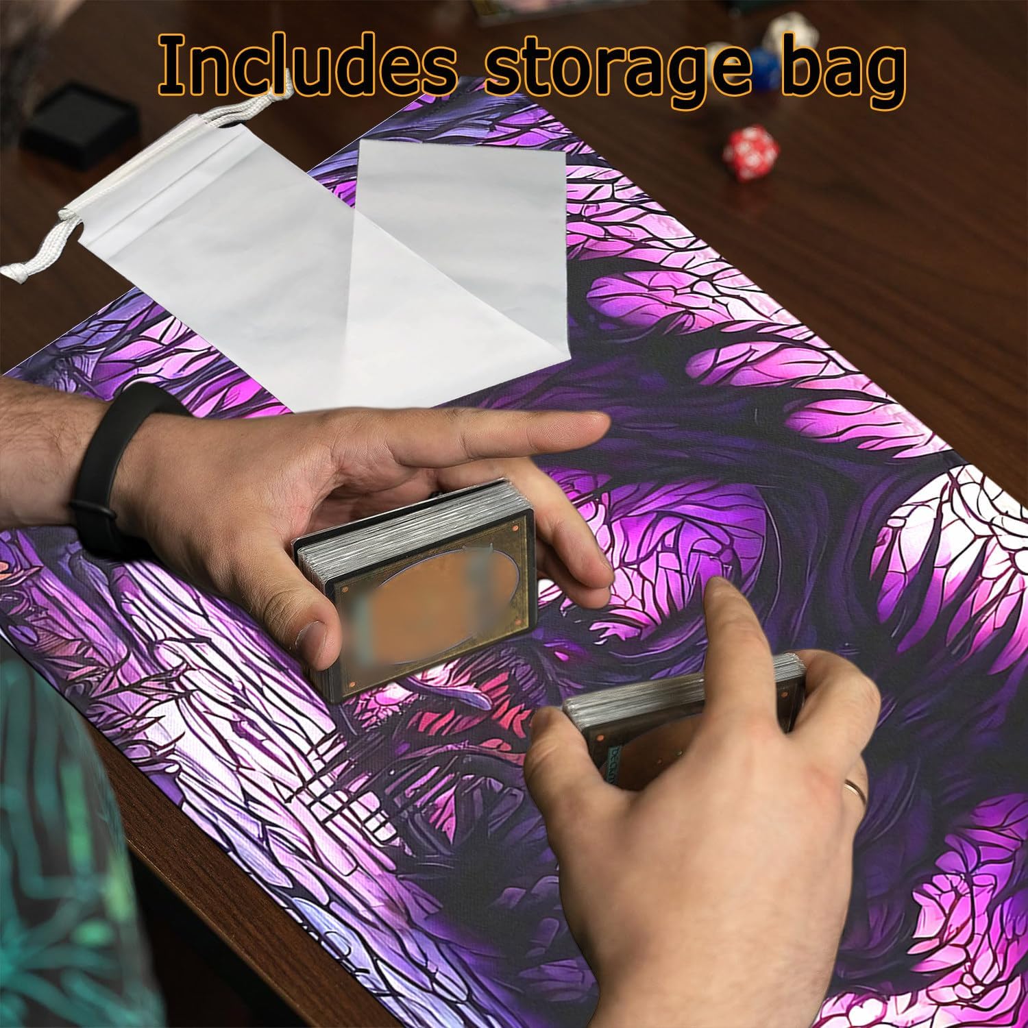 Playmat for MTG- Stitched Edges TCG Playmat- 24x14 inches Non-Slip Dragon MTG Playmat Smooth Surface Rubber Base Board Game Mousepad for Trading Card Game Playing Includes Storage Bags