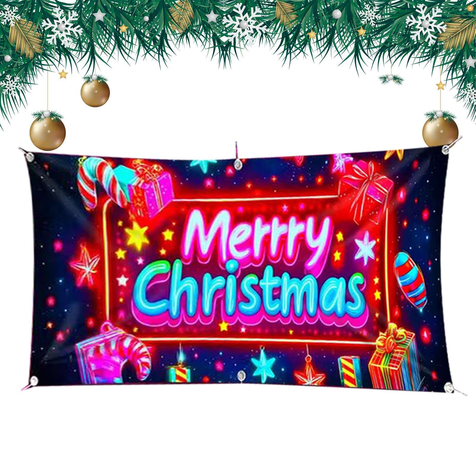 Toile de décoration de porte de garage de Noël lumineuse pour intérieur et extérieur d'hiver