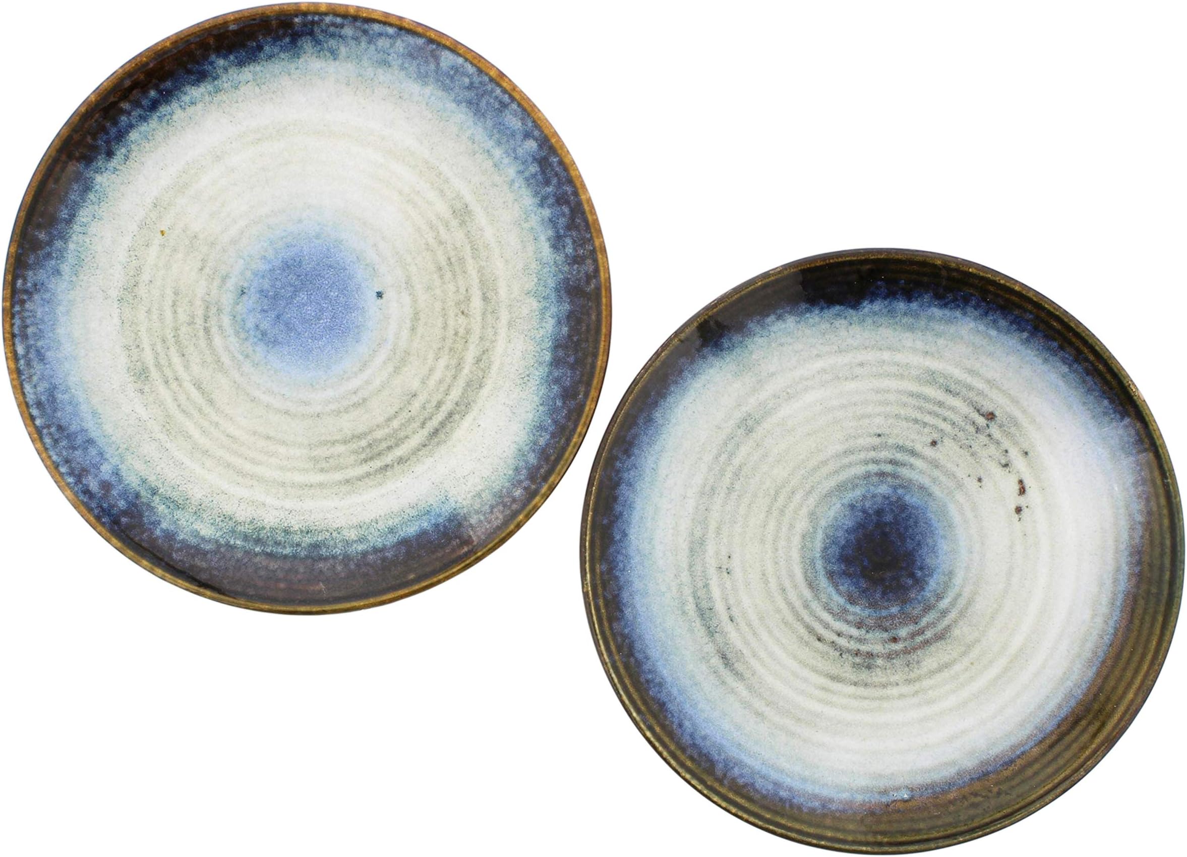 Distinctive Designs Set of 2 Ceramic Plates with Blue Brown Glaze, 9"