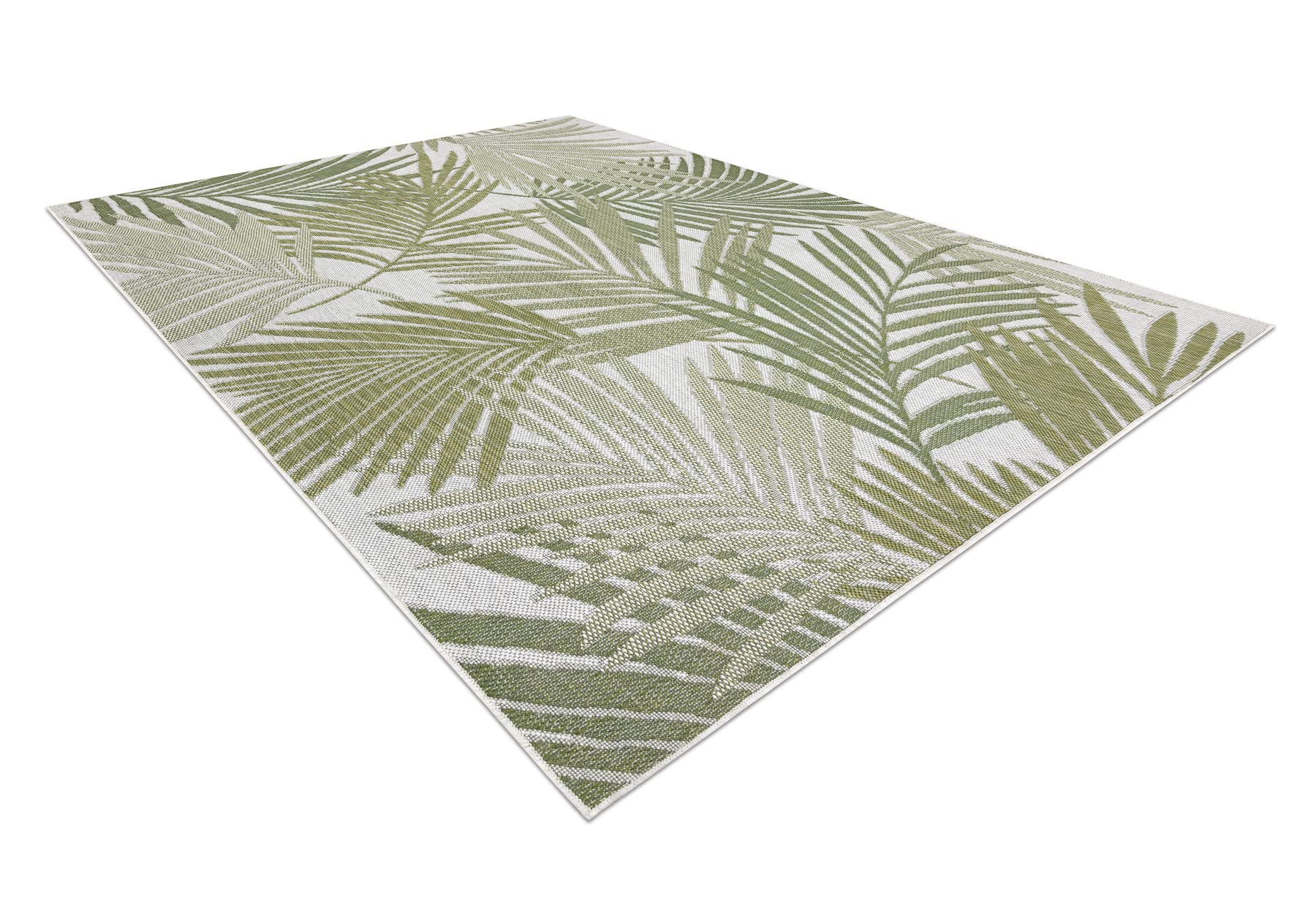 rugsx Tapis SISAL SION Intérieur & Extérieur, Haute qualité, Tissage à Plat, pour Chambre/terrasse/Balcon, Feuilles de Palmier, Tropical, tissé à Plat écru/Vert 80x150 cm