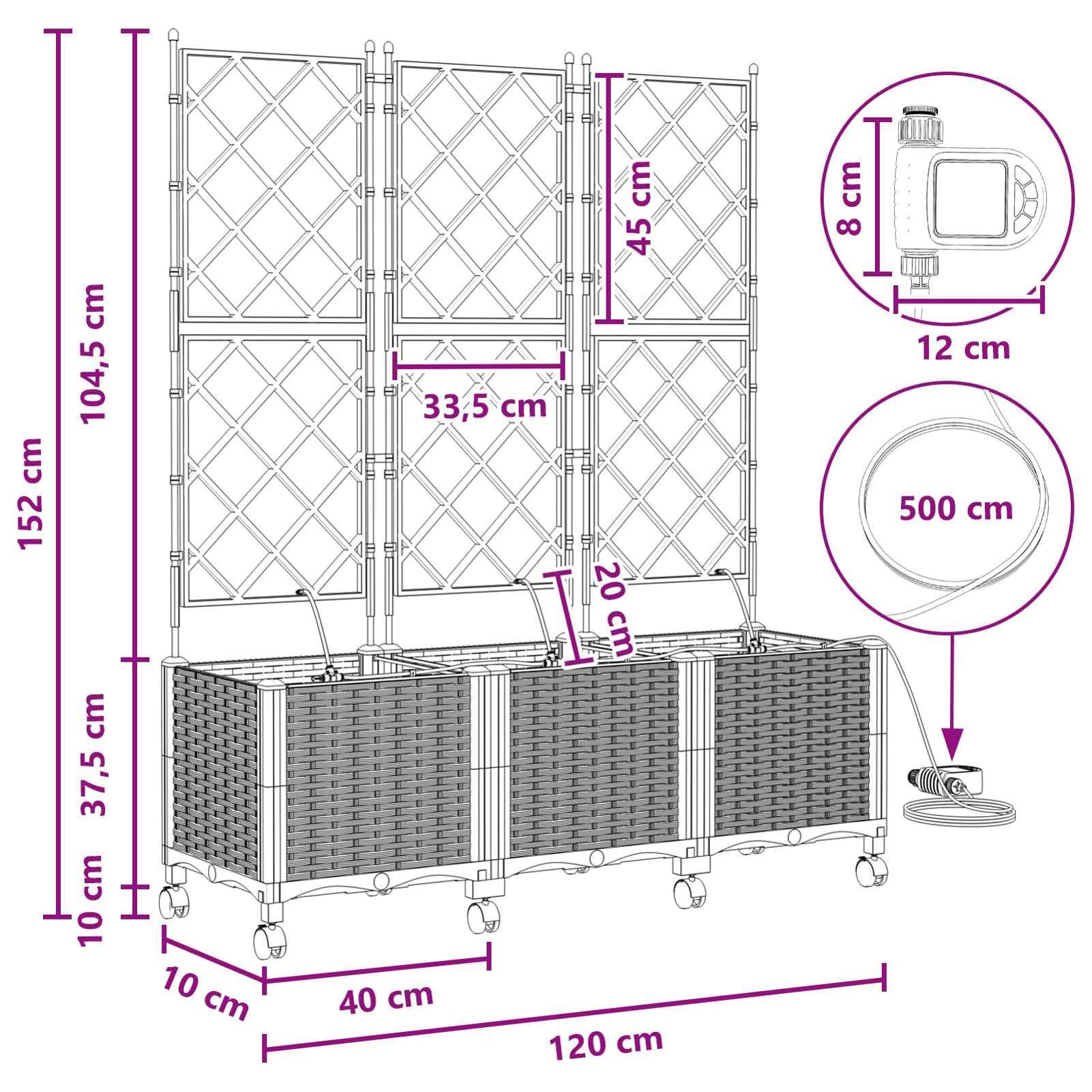 Gecheer Blumenkübel mit Bewässerungssystem und Rollen, Pflanzkübel aus Kunststoff mit Wasserreservoir für optimale Pflanzenpflege, 3 Stück Weiß, for Balkon Terrasse Garten und Outdoor Dekoration