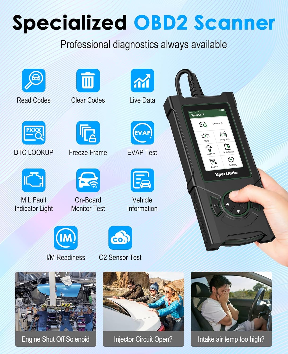 OBD2 Scanner S515 ABS SRS ECM TCM,Car Code Reader, Diagnostic Scan Tool with Reset for ABS/SRS/Oil/EPB/SAS/ETS/Battery/DPF/, Universal for All OBD II/EOBD Protocol Cars After 1996 - Image 4