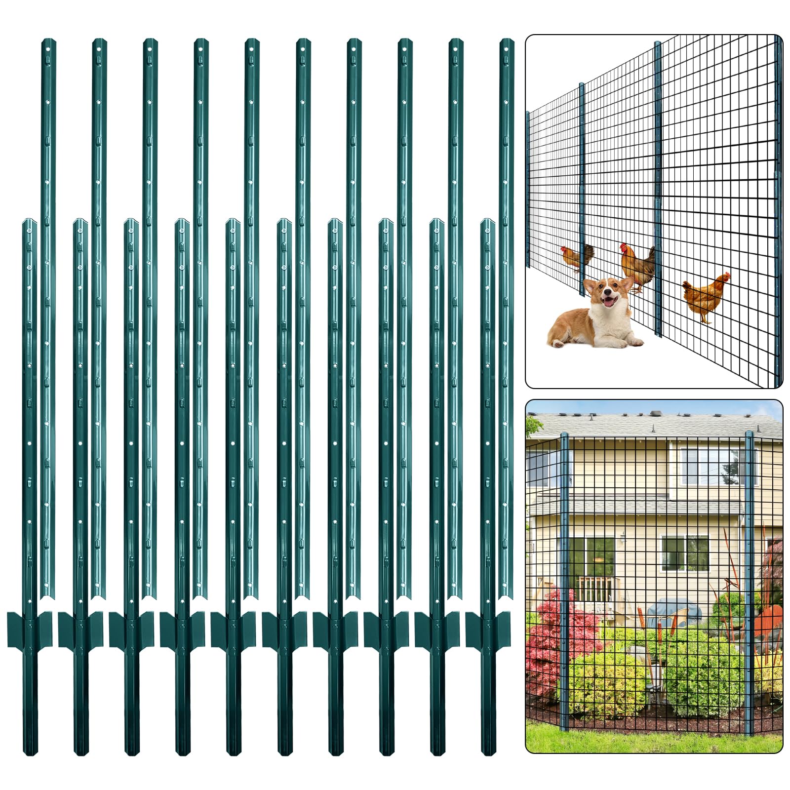 Thealyn Fence Posts 7 ft / 213 cm, Pack of 10 - for 5 ft Wire Fence Mesh, Metal Post with U-Channel, Steel Poles U Post for Garden Wire Mesh Poles for Chicken Wire Mesh — image 1