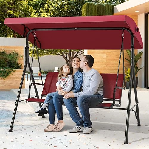 Miniatura 6 de Columpio de patio de 2 asientos, columpio al aire libre con respaldo de textileno, toldo ajustable para patio trasero, porche, jardín, asiento de