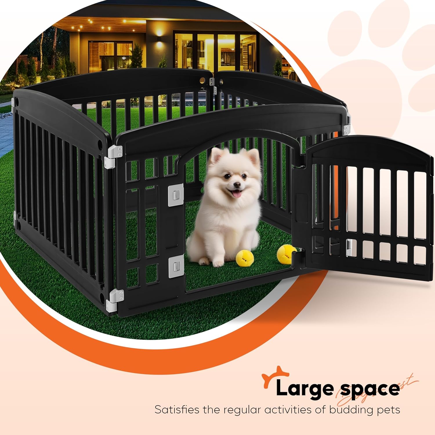 HealSmart 24 Inch 4-Panel Pet Playpen, Sturdy Dog Playpen with Safety Locking Door, Foldable & Portable Design for Puppies, Small & Medium Dogs, Black