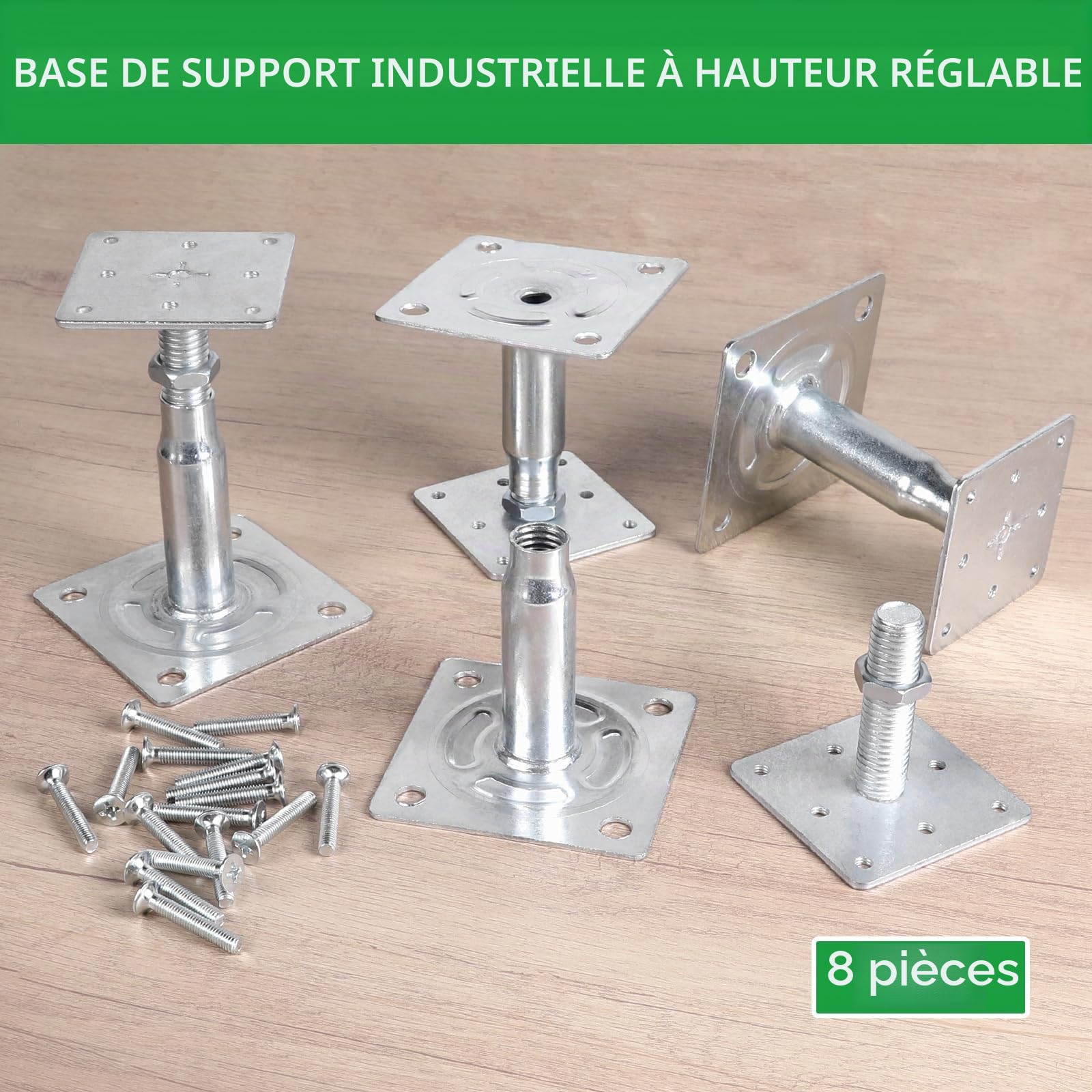EXLECO 8pcs Supports de Poteau Réglables en Hauteur 100mm-150mm, Galvanisés