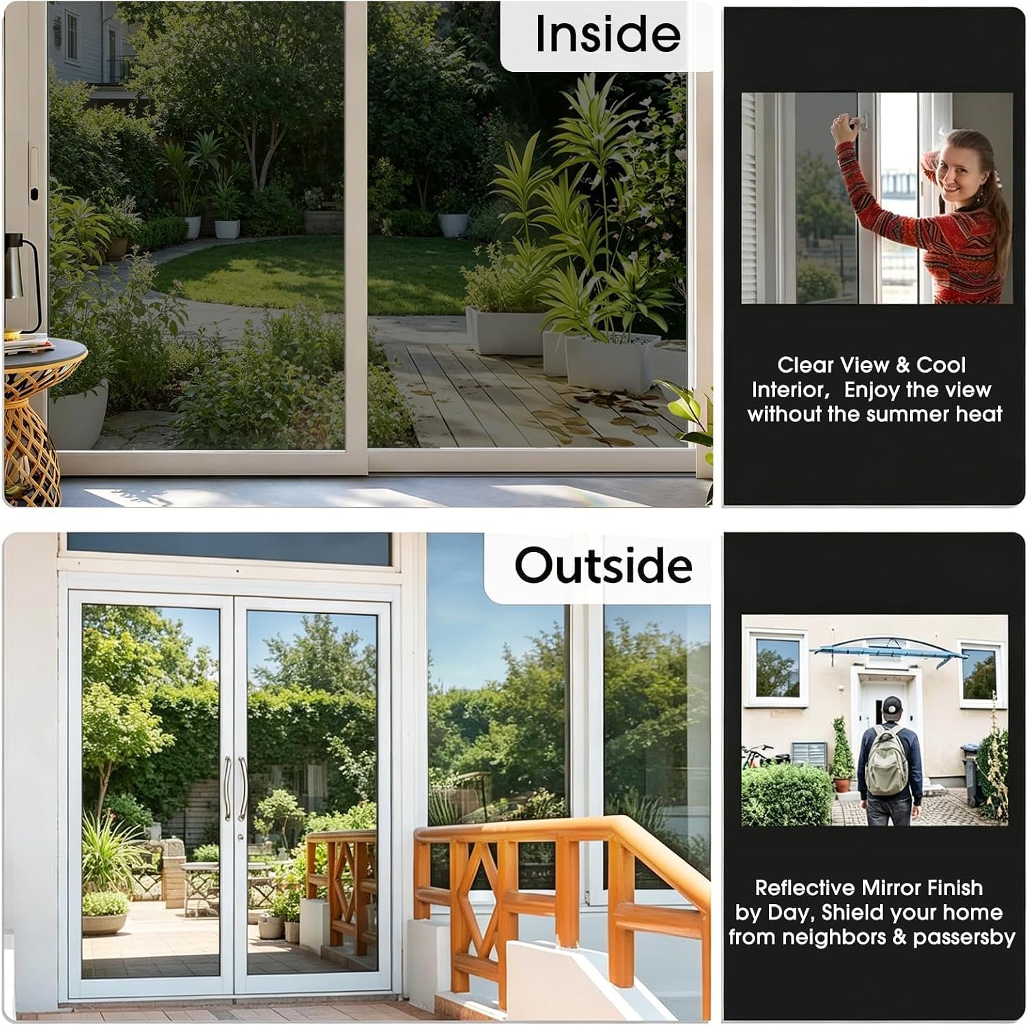 Lámina de espejo autoadhesiva, protección solar para ventana, protección visual, lámina reflectante para ventanas interiores, protección térmica, 99 % protección UV, protección solar (negro y