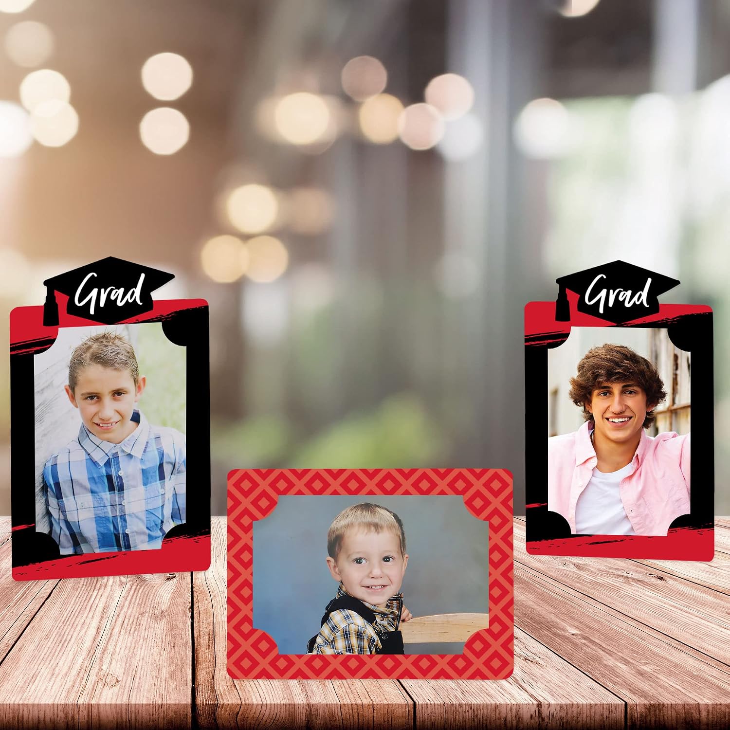 Big Dot of Happiness Red Graduation Party Centerpieces - 4x6 Picture Display - Paper Photo Frames - Set of 12