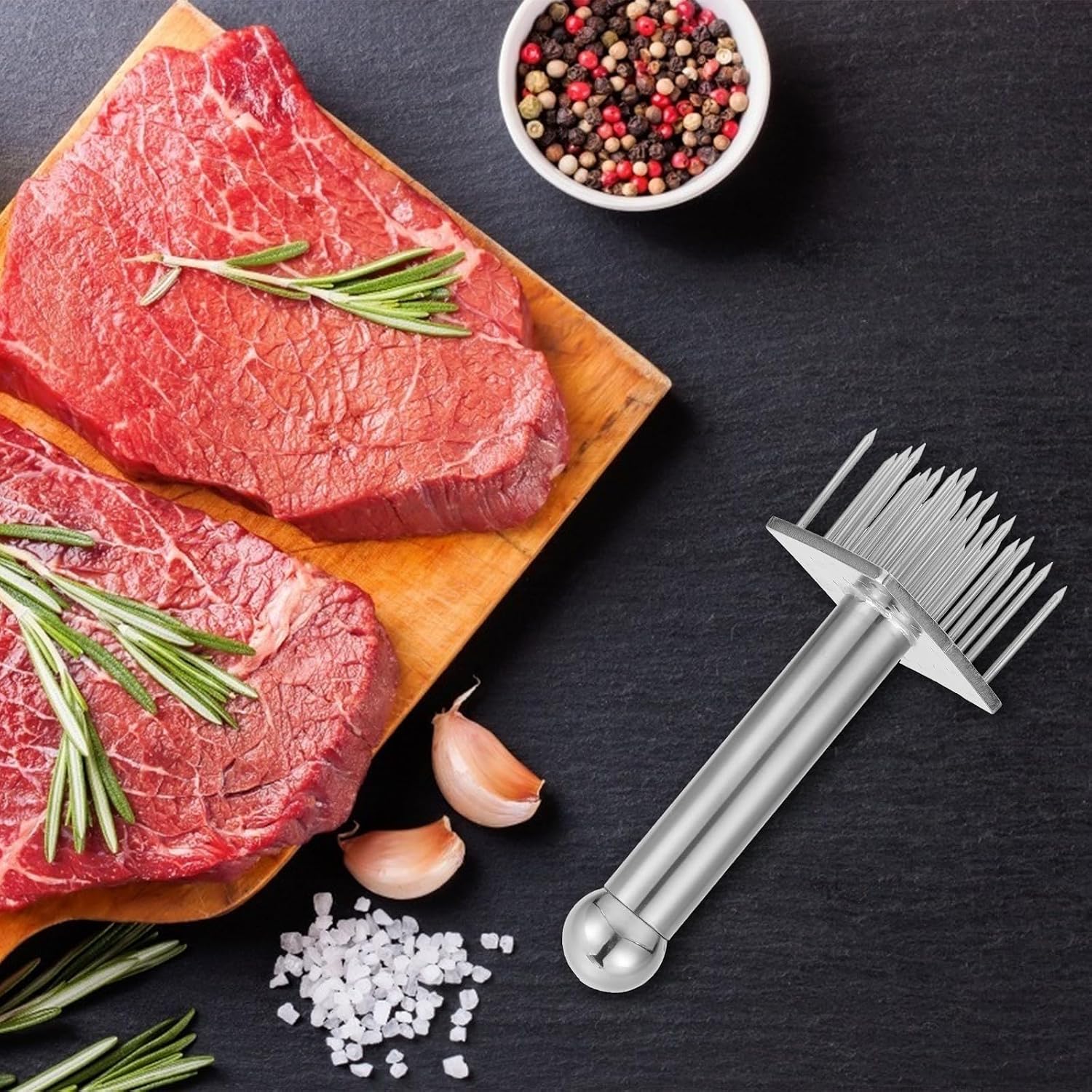 Zerodeko Stainless Steel Meat Tenderizer Tool with Ergonomic Handle Design for Tenderizing Meat and Pork Double Sided Kitchen Needle Tenderizing Tool