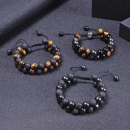 Miniatura 8 de Brazalete GelConnie de piedras de lava, 7 chakras, 0.32 pulgadas, piedra natural, para curación, alivio del estrés, yoga, ansiedad, aromaterapia,