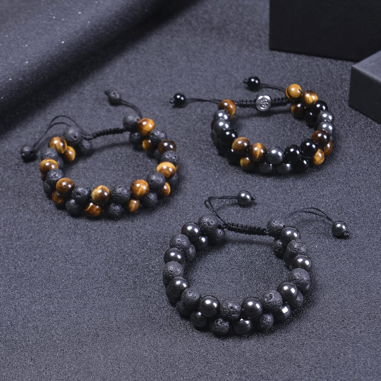 LYGBAOFUL Herren-Perlenarmbänder, Tigerauge-Armband, Kristall-Energie, 8 mm, Stretch-Armband, 7 Chakra-Naturstein-Armbänder