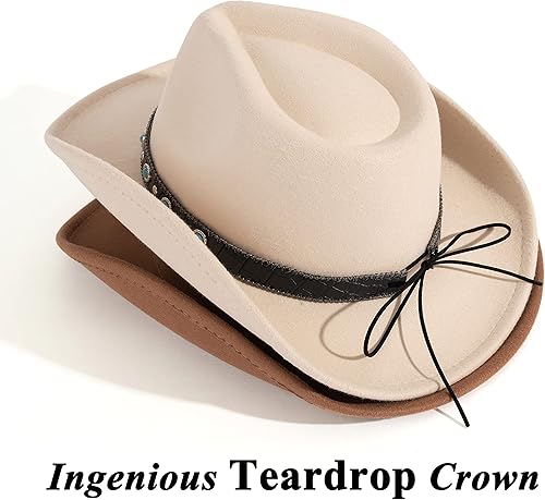 Miniatura 5 de Lisianthus Sombrero de vaquera para hombres y mujeres, estilo occidental, sombrero de fieltro para exteriores con hebilla de cinturón