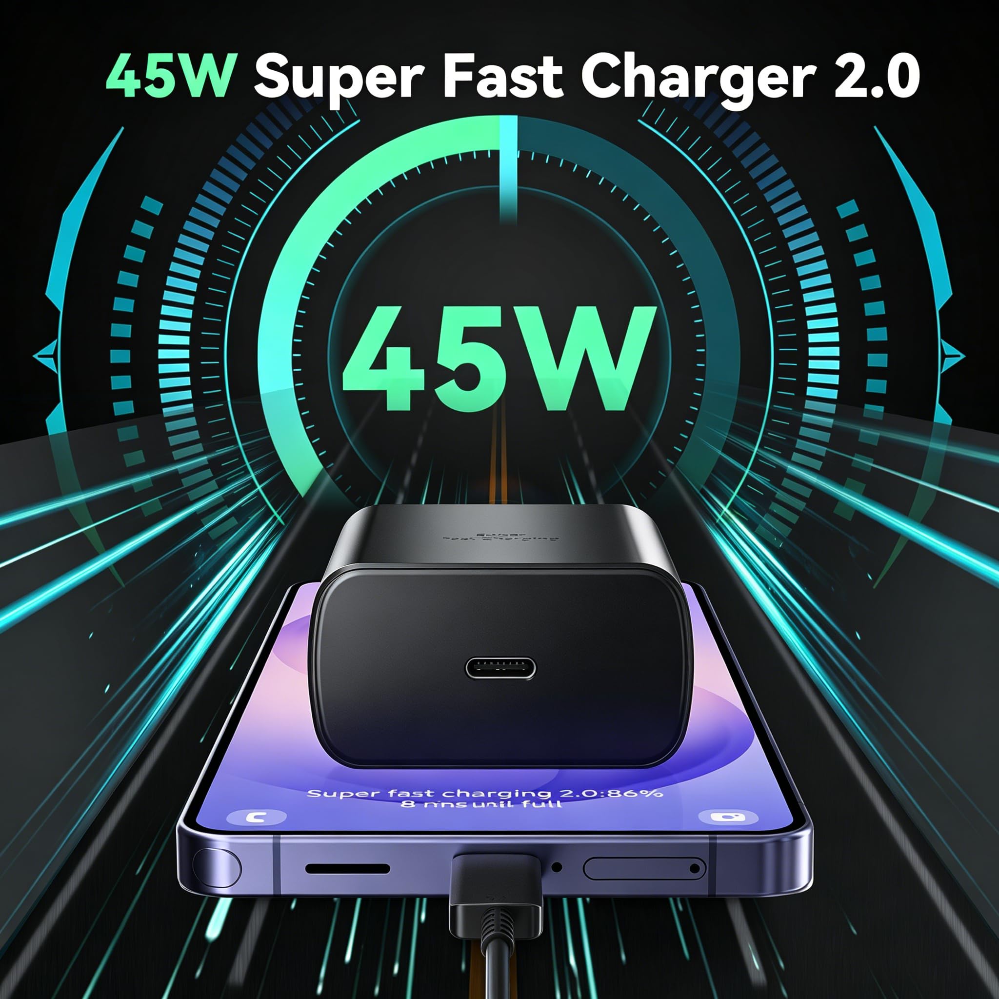 45 W Super Schnellladegerät USB C Android Handy Typ C Ladegerät Schnellladeblock mit 1,8 m Ladekabel für Samsung Galaxy S25 Ultra/S25+/S24 Ultra/S24+/S23 Ultra/S23+/S22/S21/S20/Note 10, Schwarz