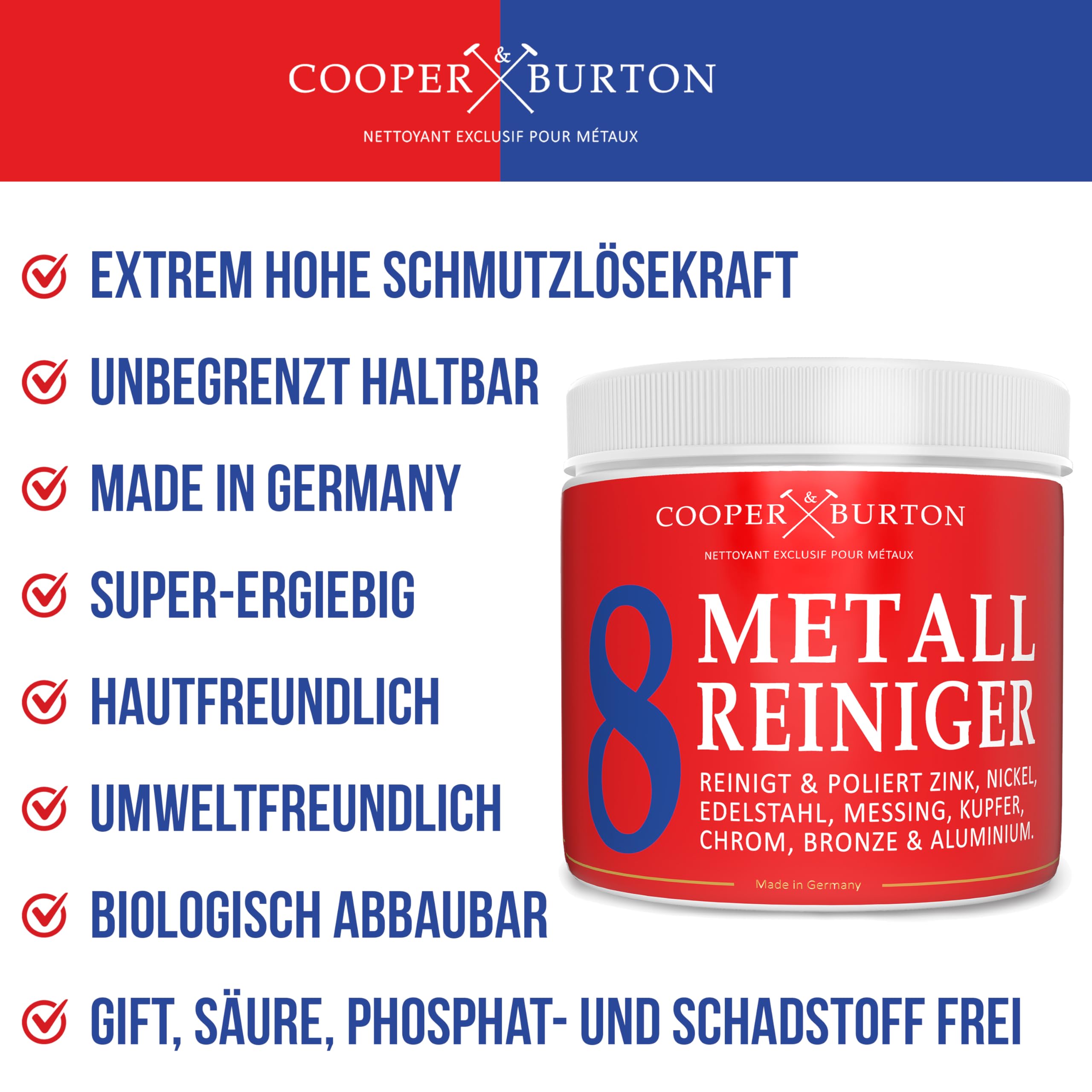 Nettoyant concentré durable pour métal avec éponge à main nettoie et polit l'acier inoxydable, l'aluminium, le chrome, le cuivre, le laiton, le cuivre, le nickel, le zinc - Très économique et durable.