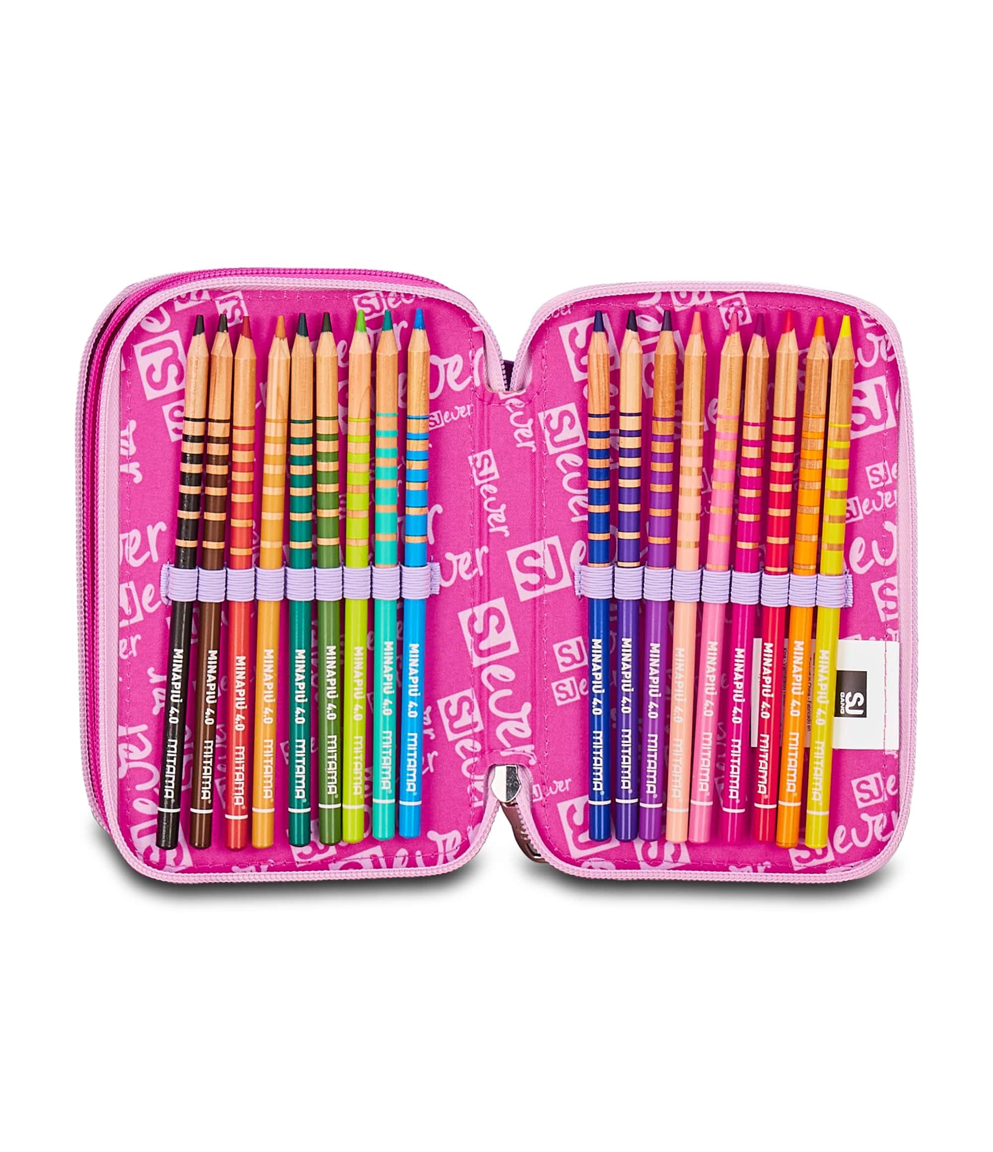 SJ GANG STYLE JAM GANG Astuccio Scuola 3 Zip Sj Ever, Fucsia, Portapenne Triplo Scomparto Completo Di Penne, Matite, Colori, Accessori Zaino, Scuola Elementare, Bambina