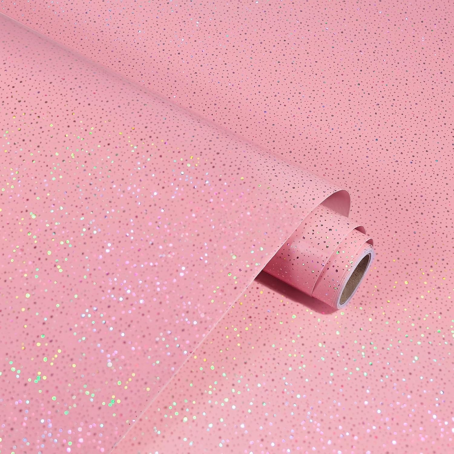 Pink Glossy Contact Paper Holographic Shiny Peel and Stick Wallpaper 15.7" X 196" Modern Sparkle Contact Paper Iridescent Self Adhesive Vinyl DIY Film for Countertops Furniture Shelf Drawer