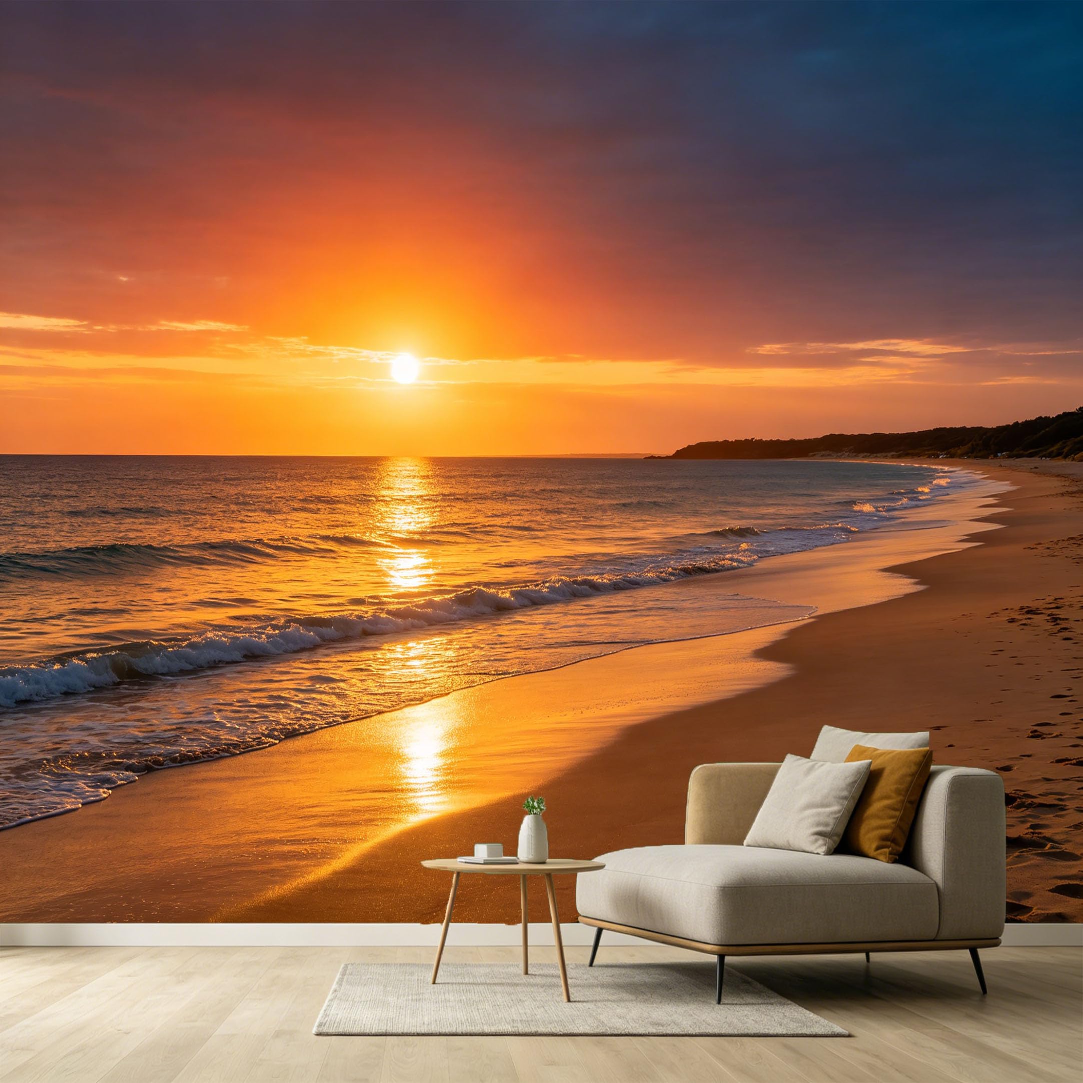 Custom Size Wall Murals Coastal Ocean Sunset Landscape Tropical Beach Seascape SelfAdhesive Wall Fabric Removable Large Wallpaper for Photo Living Room Interior Decor