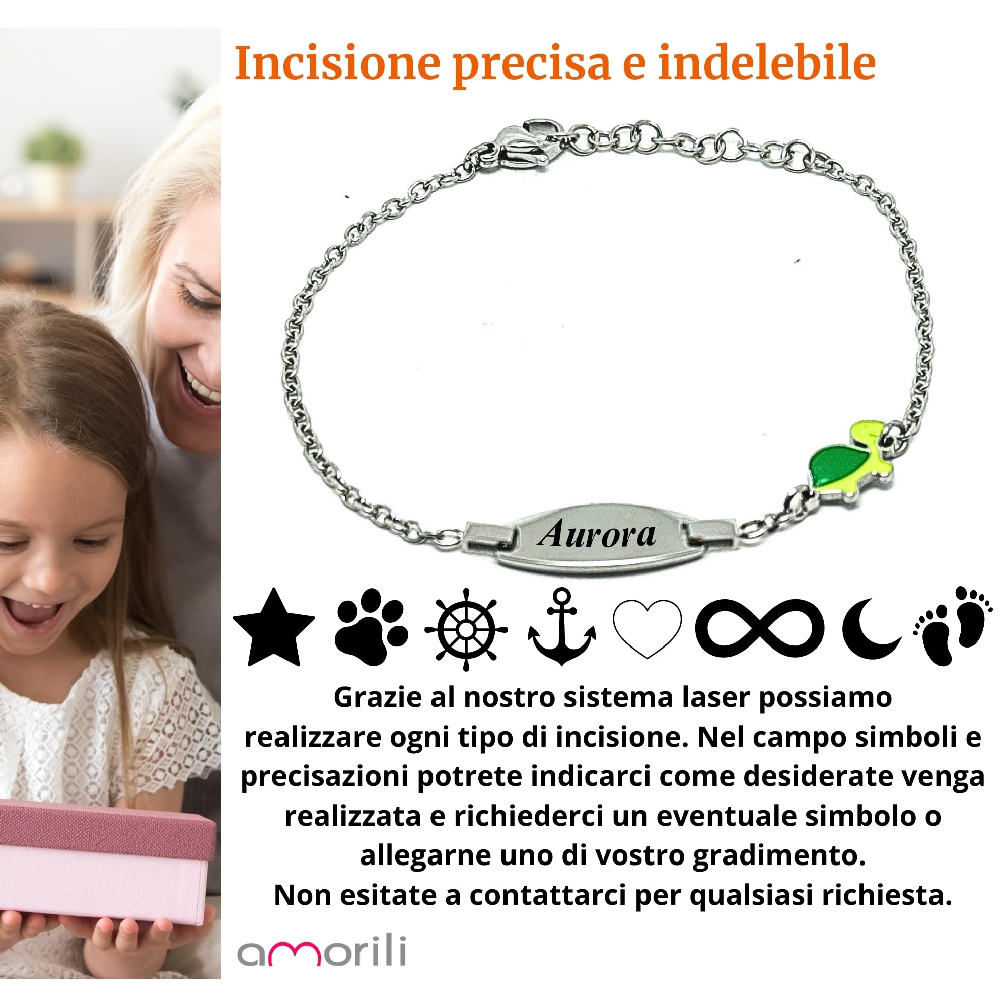 Bracciale Bambina Personalizzato in Acciaio Inox – Idea Regalo Nascita, Battesimo, Compleanno – Gioiello Bimba con Incisione Gratuita BCC3103