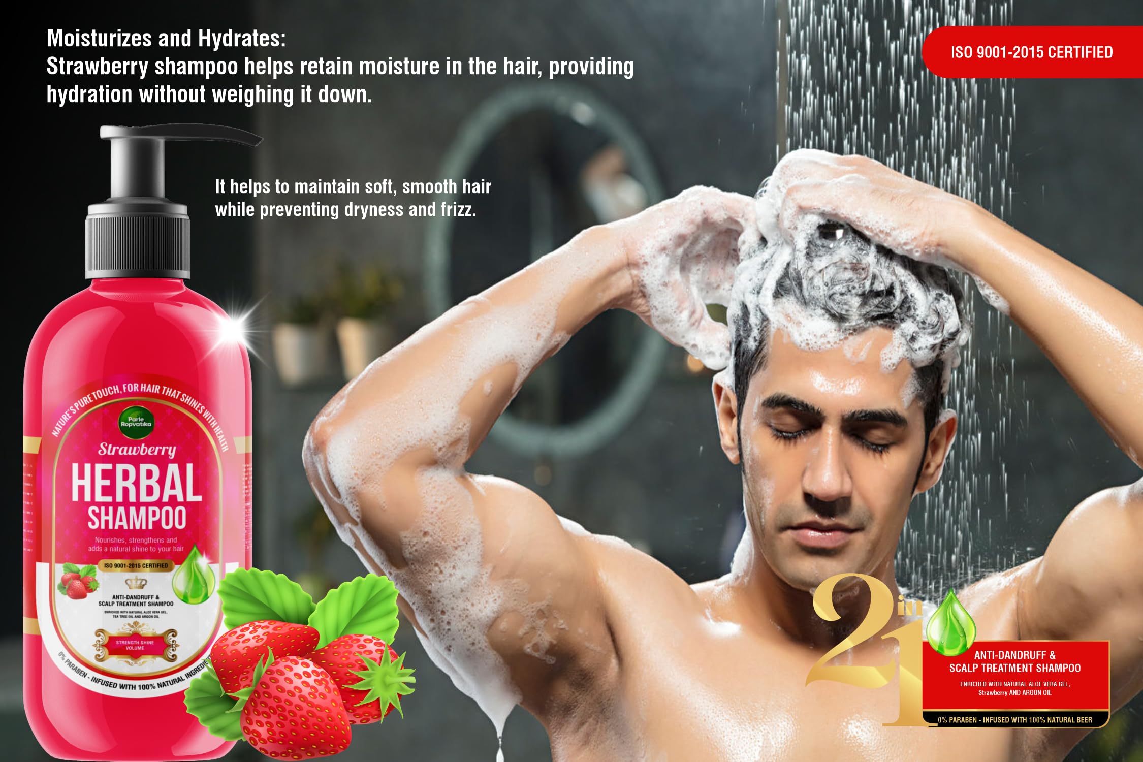 Parle Ropvatika 5 Liter Herbal Shampoo, Anti-Dandruff, Hair Fall Control and Scalp Treatment with Natural Ingredients, Tea Tree Oil, Aloevara and Argan Oil, for Men Woman (Strawberry 5 Liter) 2