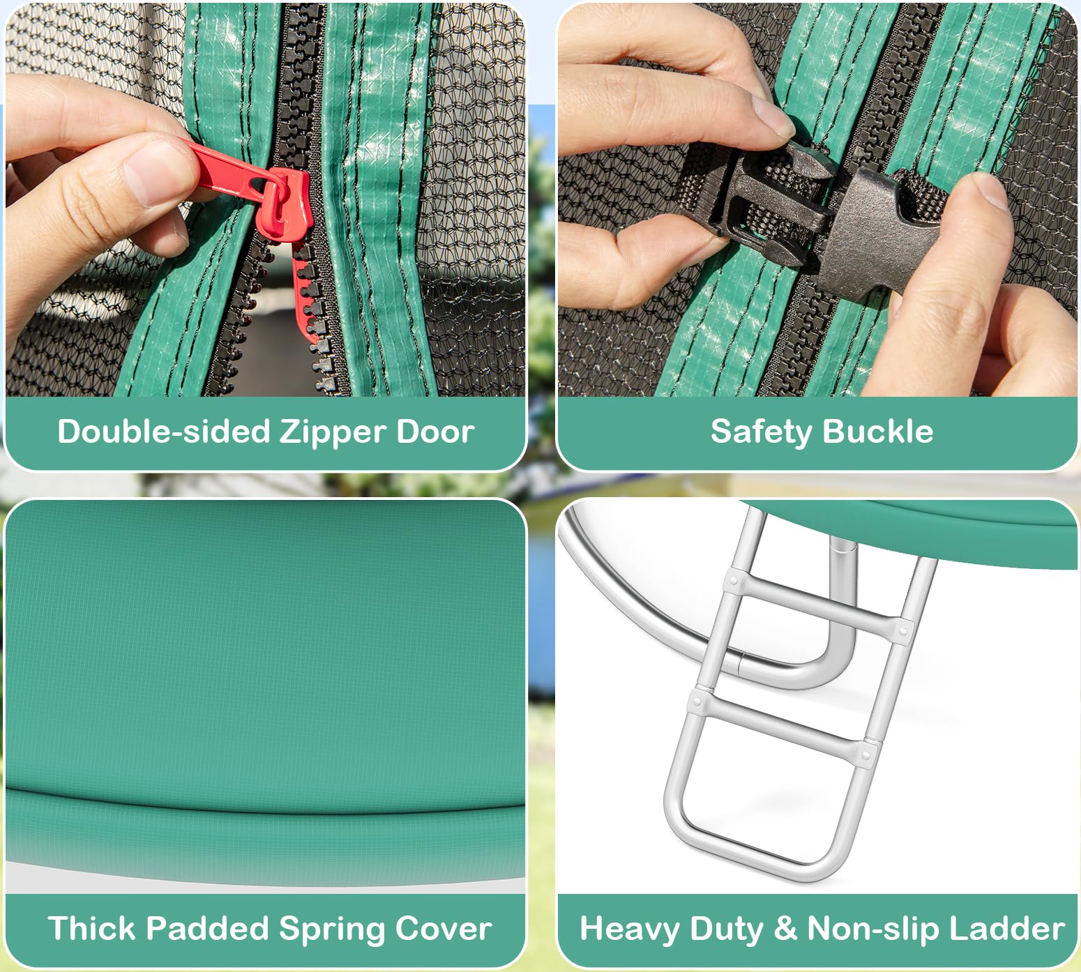LIFEZEAL Trampolín con Red de Protección, Cama Elastica Exterior de 244/305/366 cm para Niños y Adultos, Cama Elastica Niños Recreativo con Marco de Acero Galvanizado de Alta Resistencia (Verde)